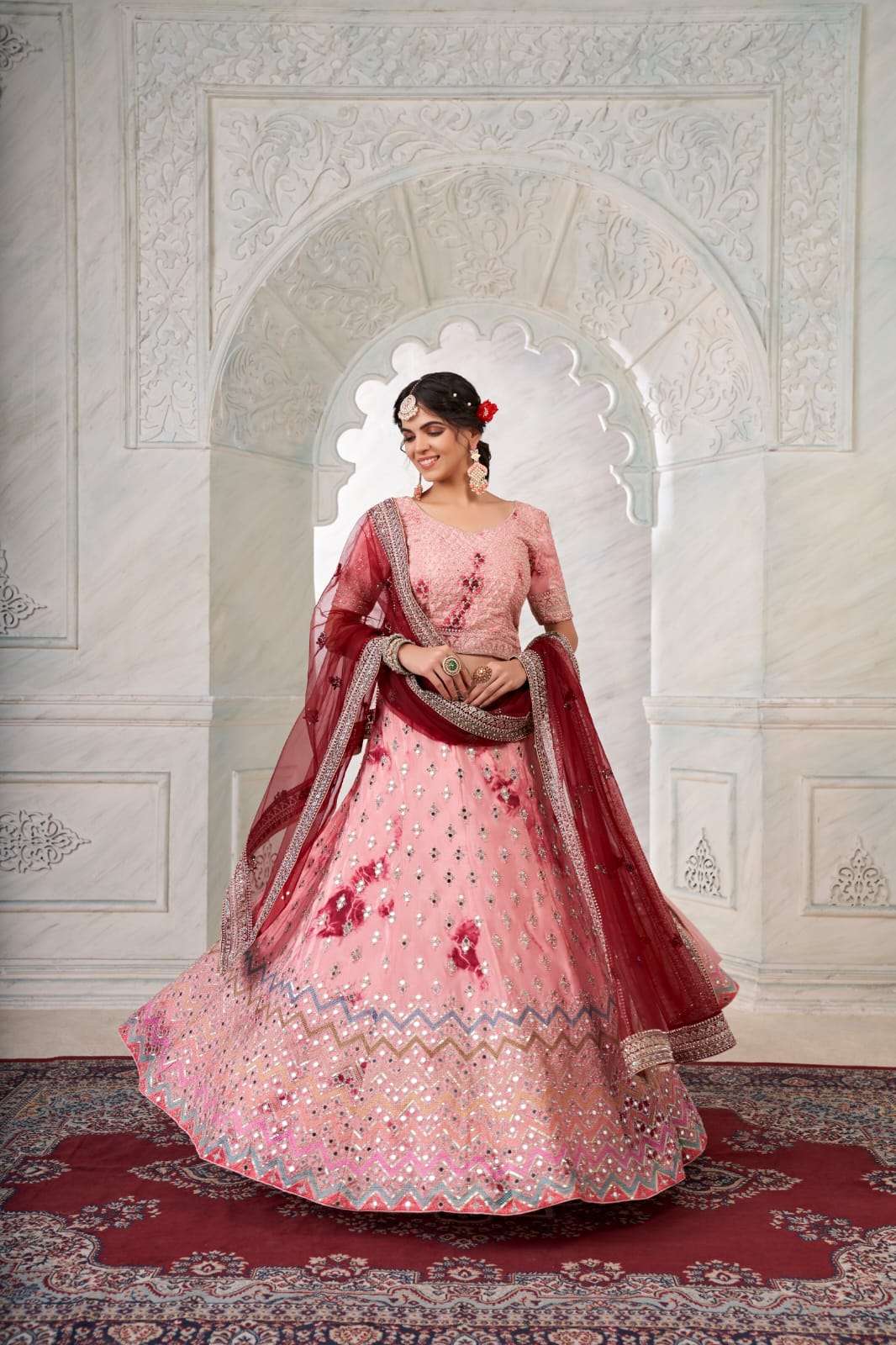 PINK LEHENGA BY ASLIWHOLESALE  DESIGNER FANCY SHIBORI CREPE LEHENGA