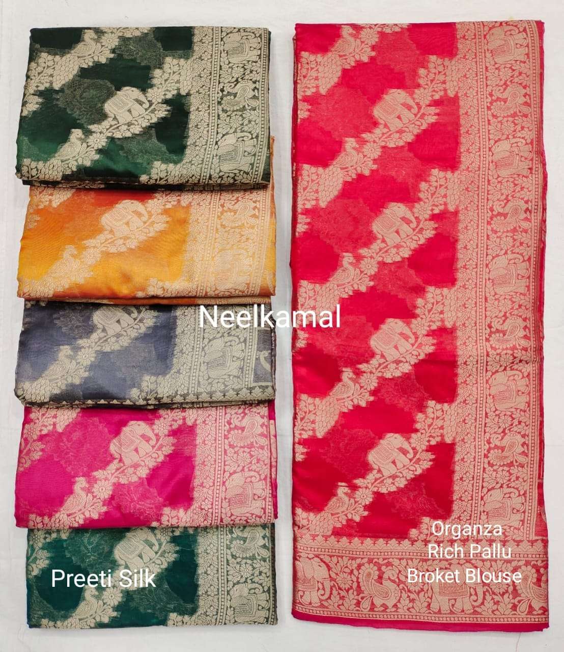 PREETI SILK VOL-3 BY NEELKAMAL SAREES DESIGNER SILK WITH ORGANZA SAREES