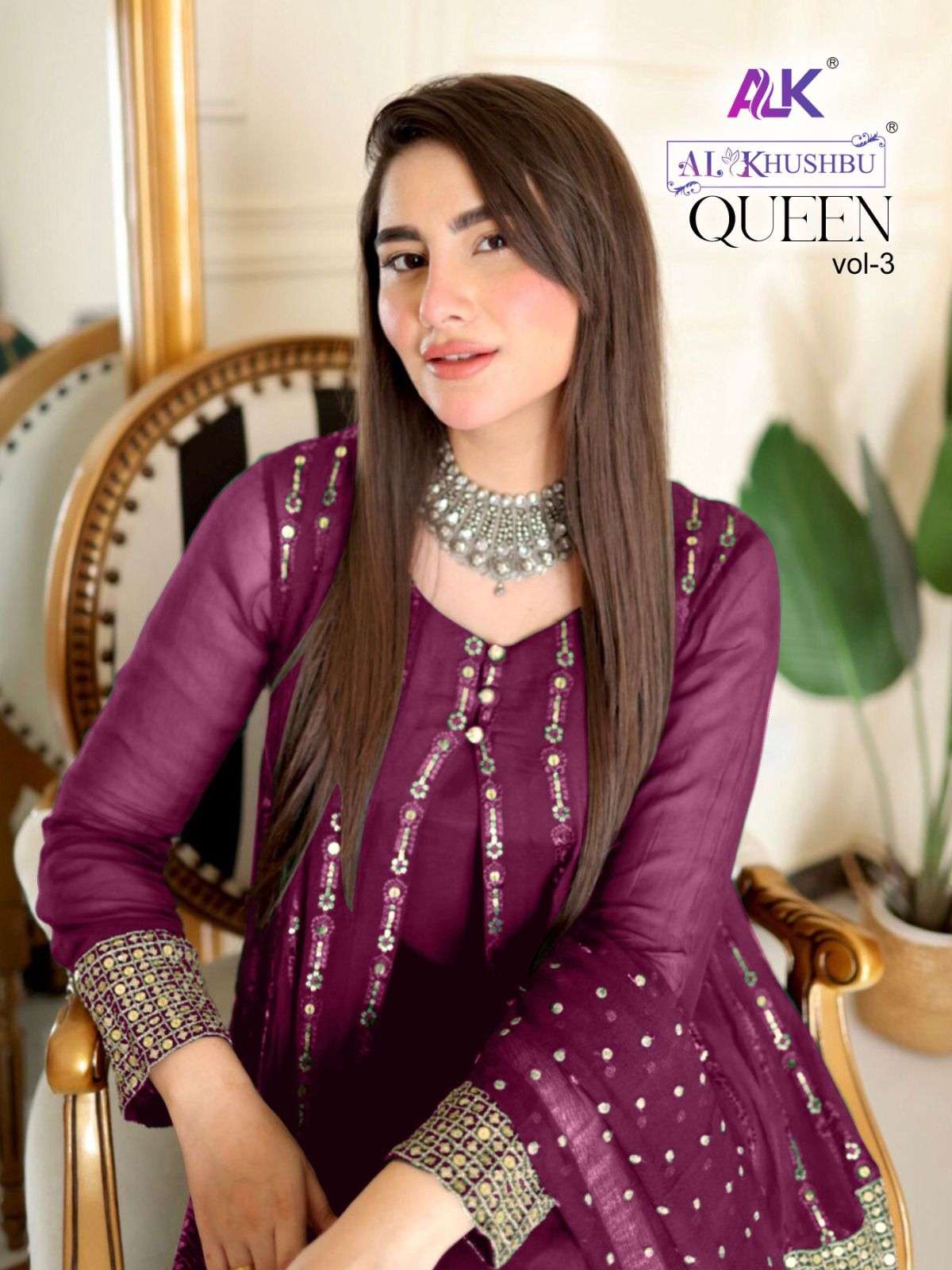 QUEEN VOL-3 BY AL KHUSHBU 4008-E TO 4008-G GEORGETTE EMBROIDERY PAKISTANI DRESS