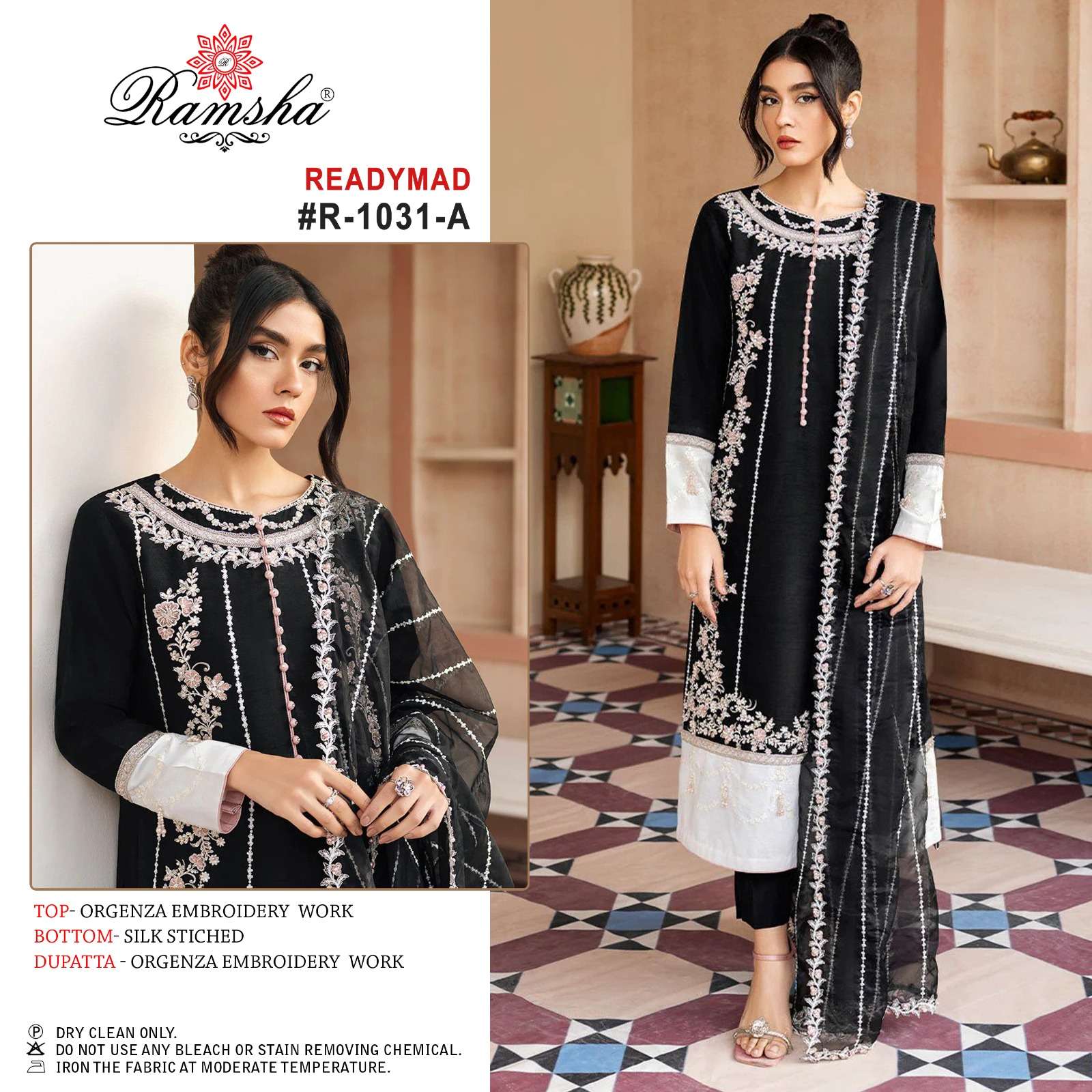 R-1031 COLOURS BY RAMSHA ORGANZA EMBROIDERY STITCHED PAKISTANI DRESS