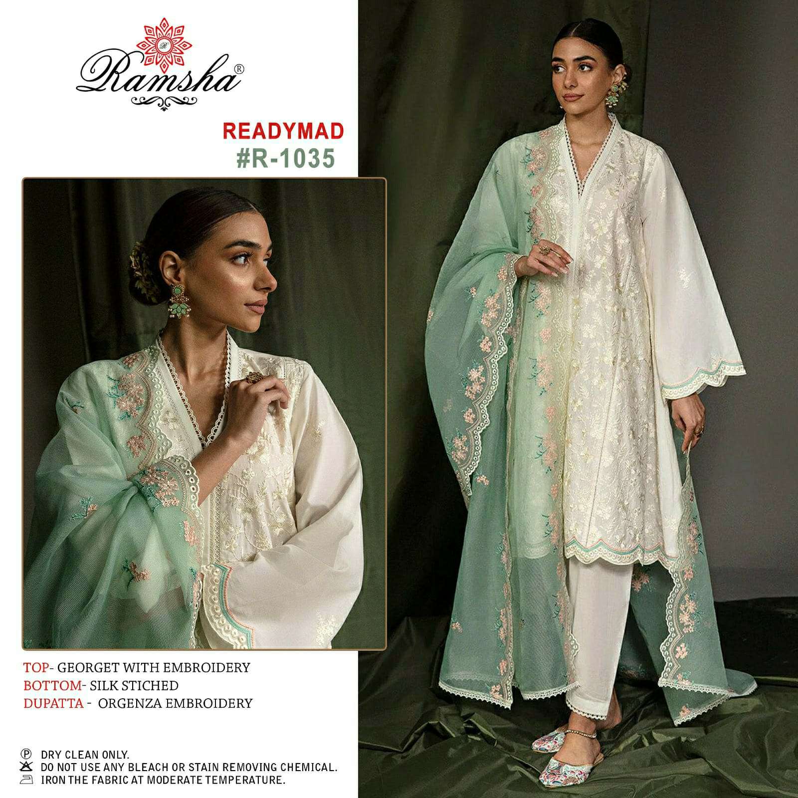 R-1035 HIT DESIGN BY RAMSHA GEORGETTE EMBROIDERY STITCHED PAKISTANI DRESS