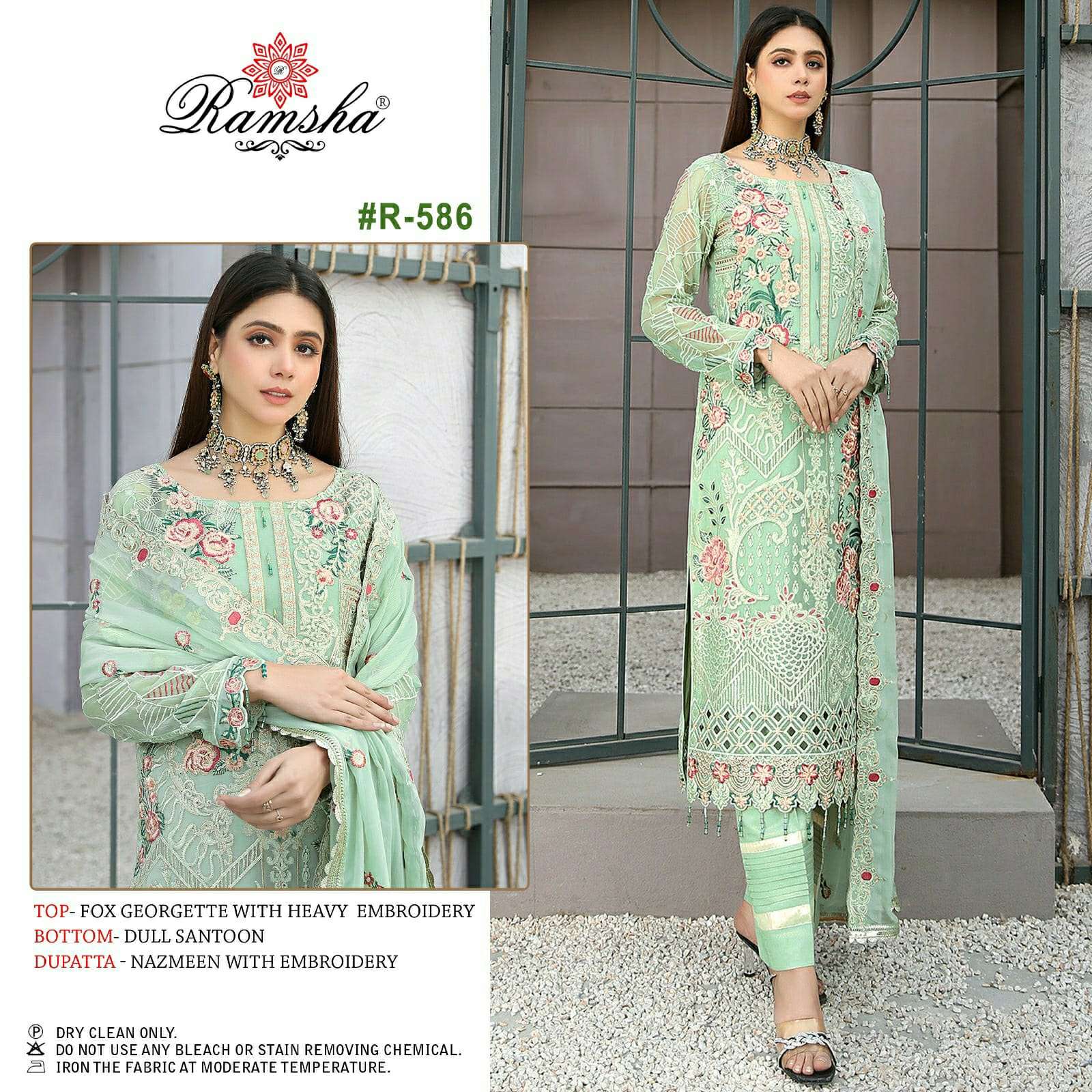 R-586 HIT DESIGN BY RAMSHA GEORGETTE WORK PAKISTANI DRESSES