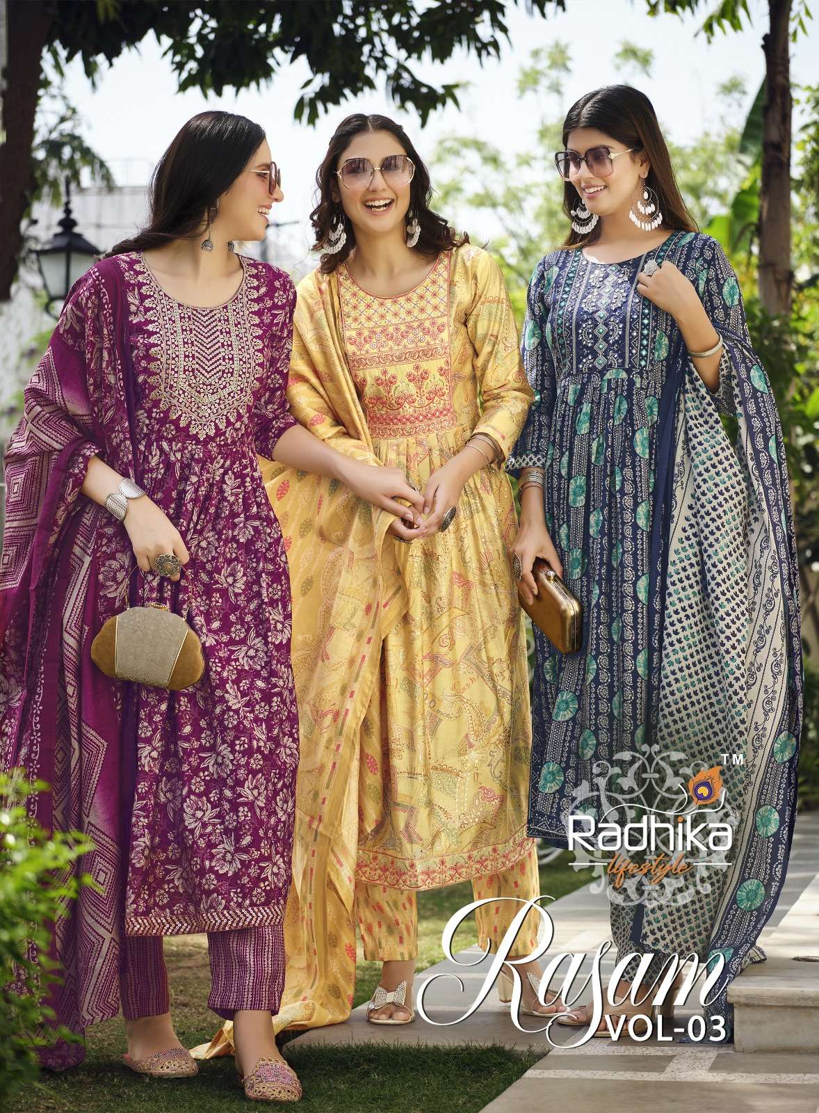 RASAM VOL-3 BY RADHIKA LIFESTYLE 3001 TO 3008 SERIES MUSLIN STITCHED DRESSES