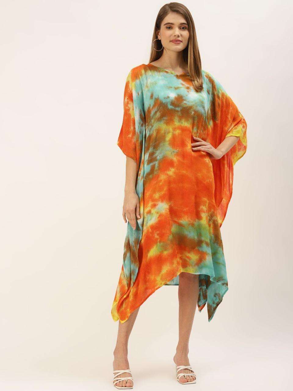 RASHI KAFTAN VOL-4 BY ASLIWHOLESALE DESIGNER RAYON TIE DYED PRINT KAFTAN 