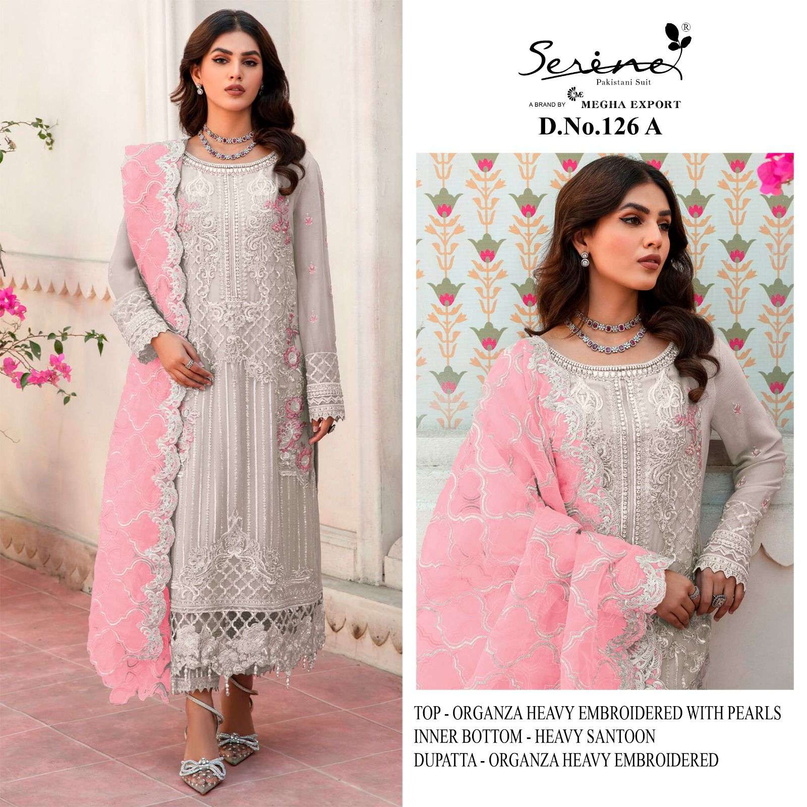 S-126 COLOURS  BY SERENE 126-A TO 126-D SERIES ORGANZA EMBRODERY PAKISTANI DRESS