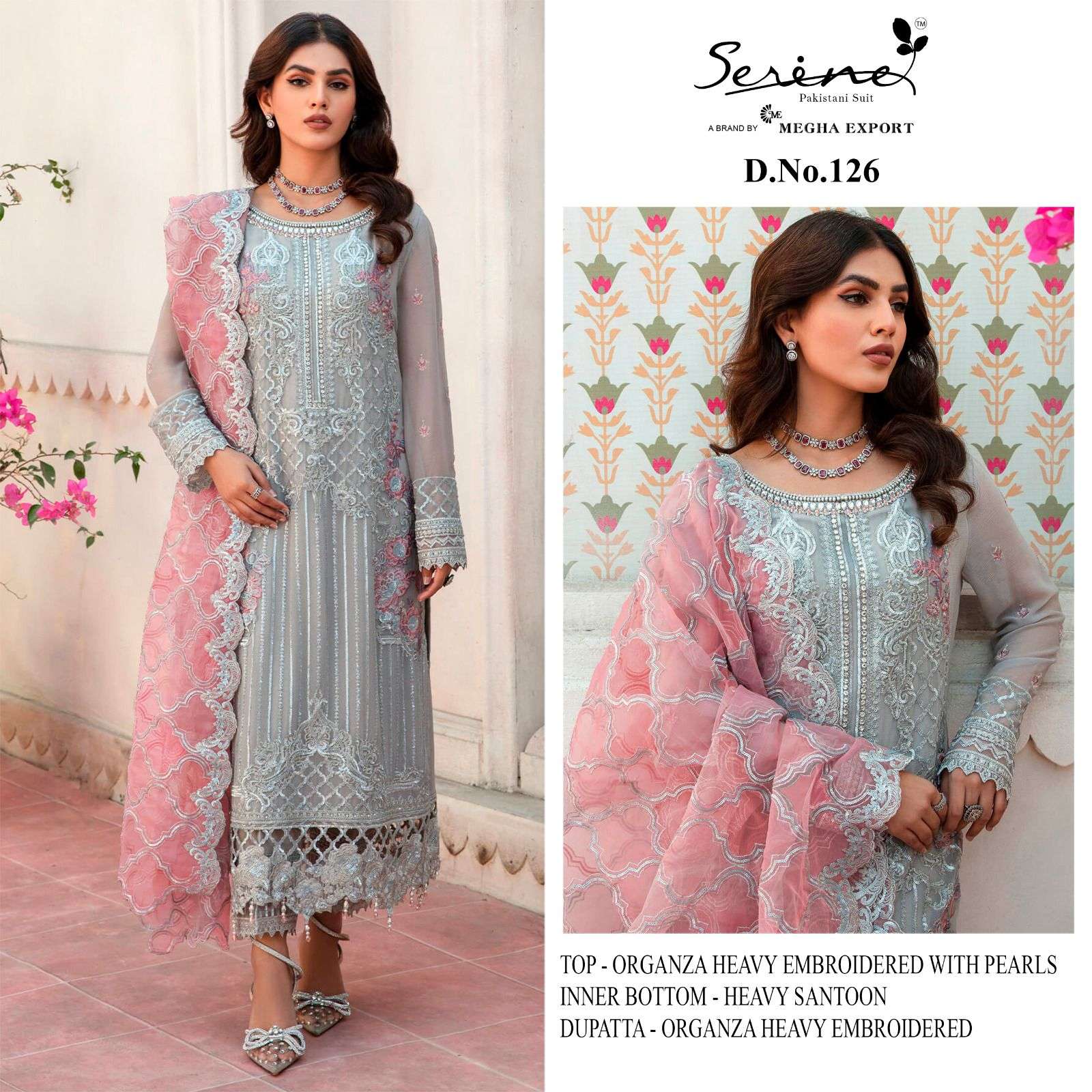 S-126 HIT DESIGN BY SERENE ORGANZA  EMBRODERY PAKISTANI DRESS