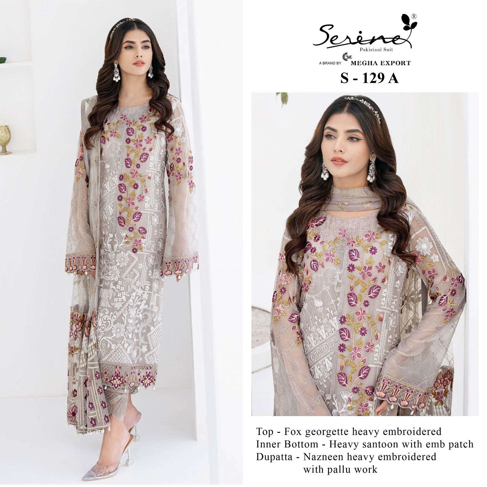 S-129 COLOURS BY SERENE S-129-A TO S-129-D FAUX GEORGETTE EMBRODERY PAKISTANI DRESS