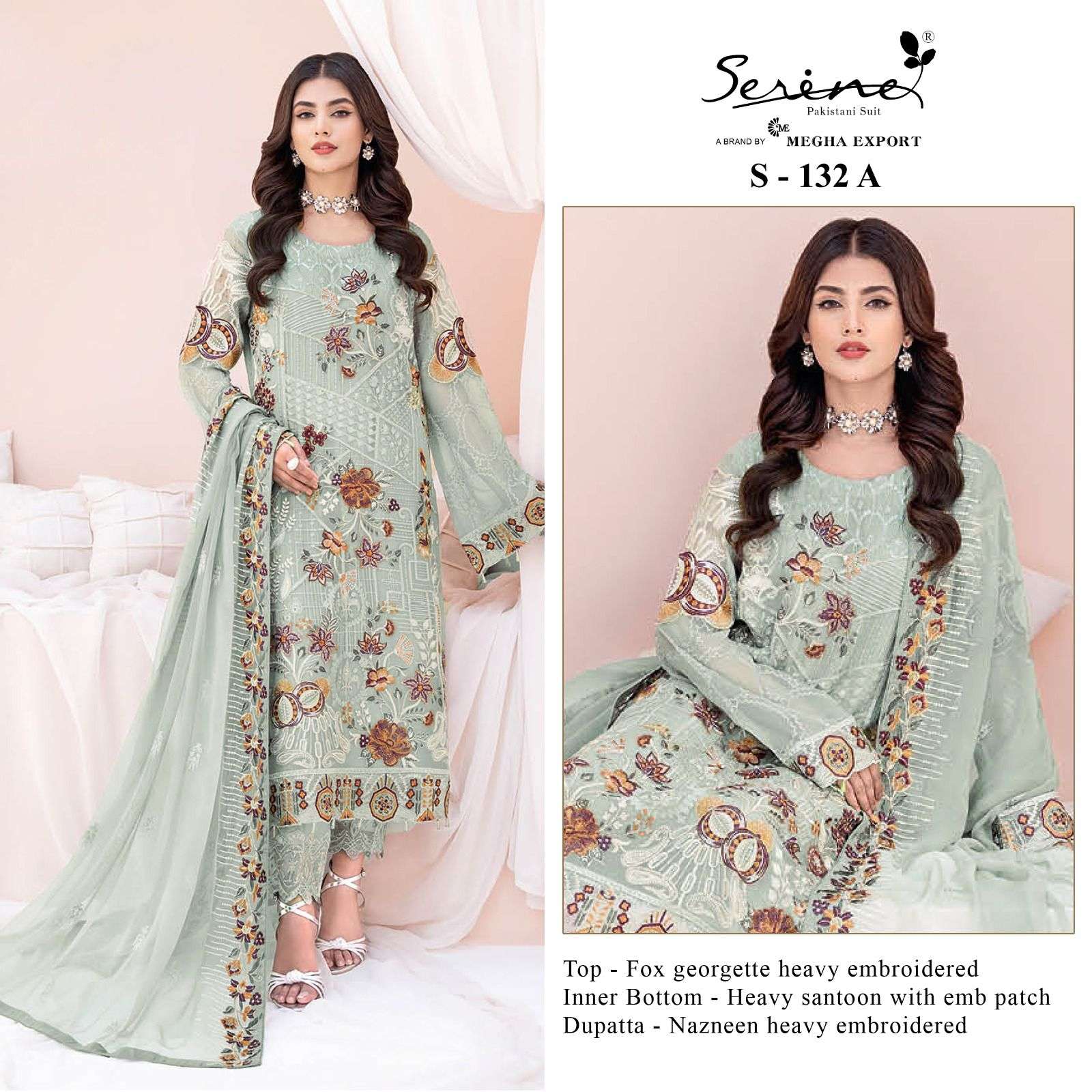 S-132 COLOURS BY SERENE S-132-A TO S-132-D FAUX GEORGETTE EMBRODERY PAKISTANI DRESS