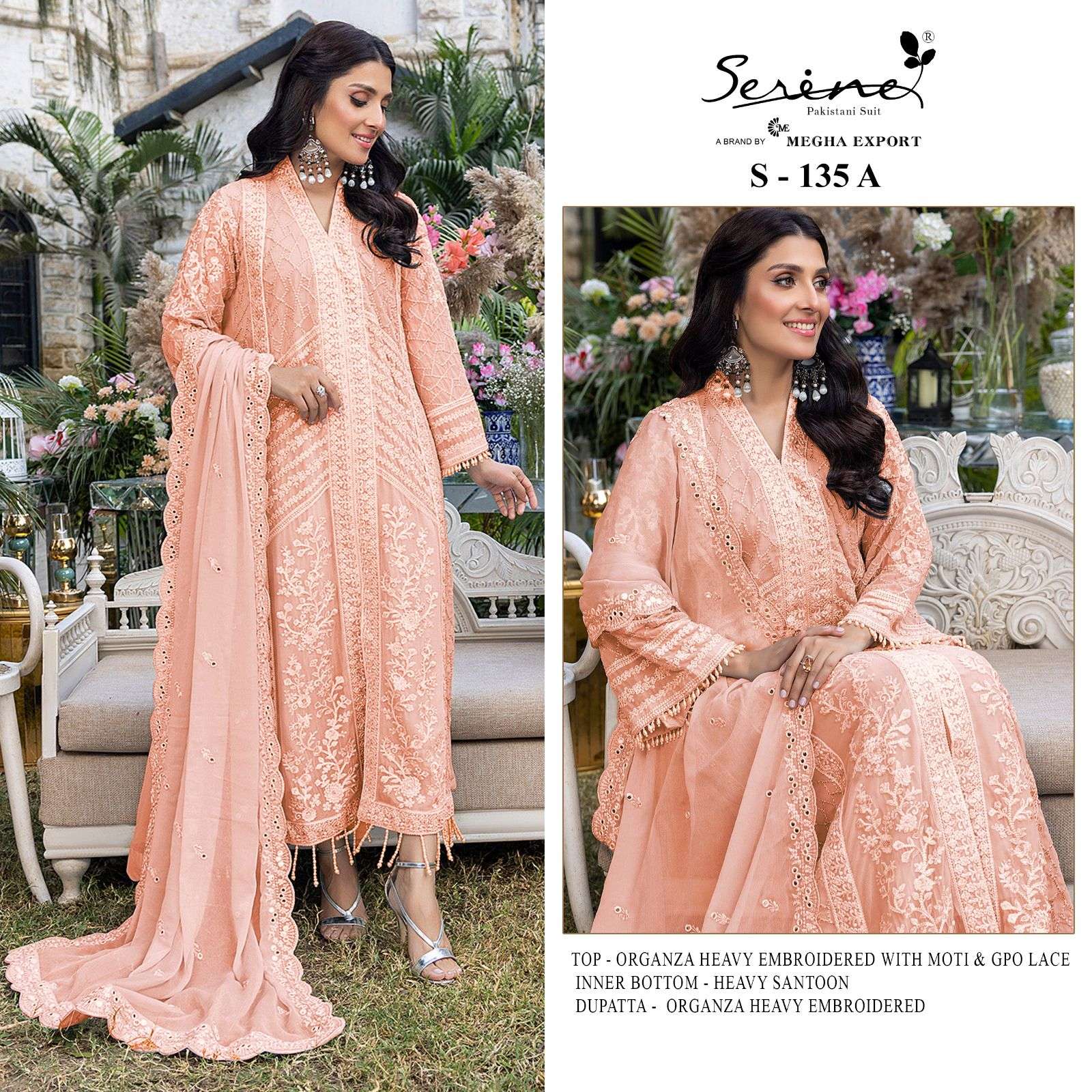 S-135 COLOURS  BY SERENE 135-A TO 135-D SERIES ORGANZA EMBRODERY PAKISTANI DRESS