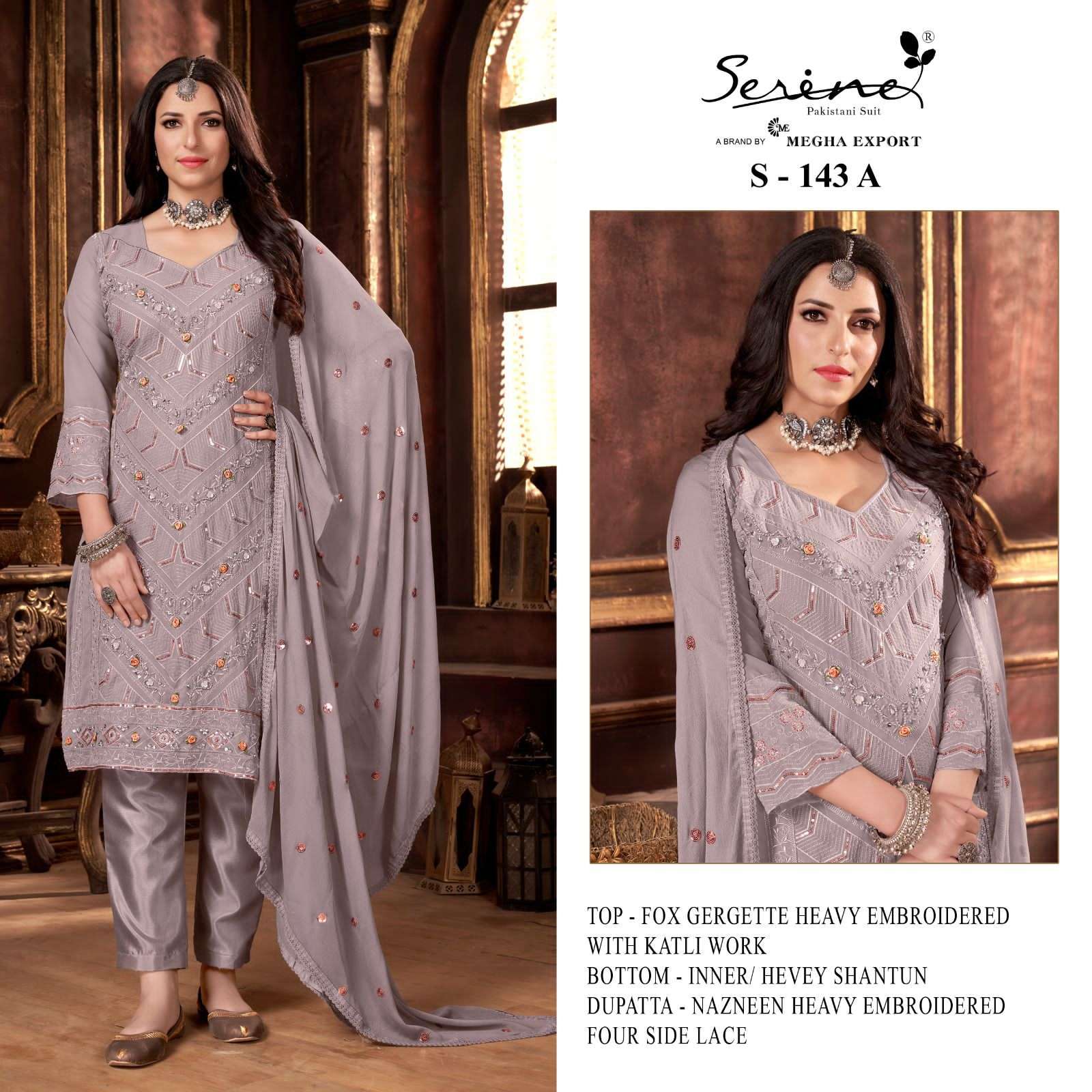 S-143 COLOURS BY SERENE 143-A TO 143-D SERIES FAUX GEORGETTE EMBRODERY PAKISTANI DRESS