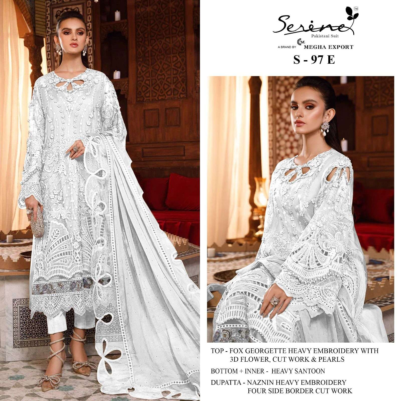 S-97 COLOURS  BY SERENE 97-E TO 97-F SERIES FAUX GEORGETTE EMBRODERY PAKISTANI DRESS