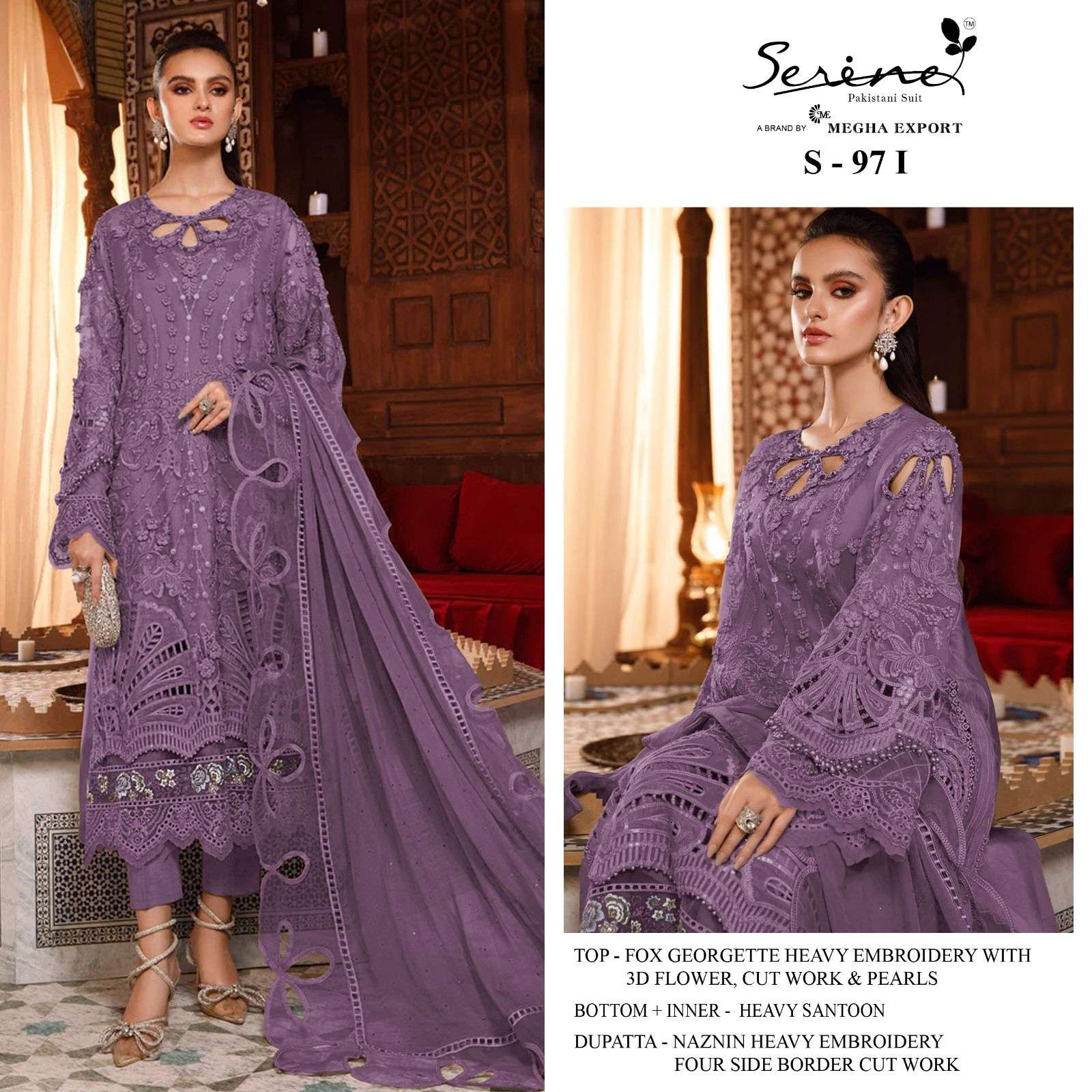 S-97 COLOURS  BY SERENE 97-I TO 97-L SERIES FAUX GEORGETTE EMBRODERY PAKISTANI DRESS