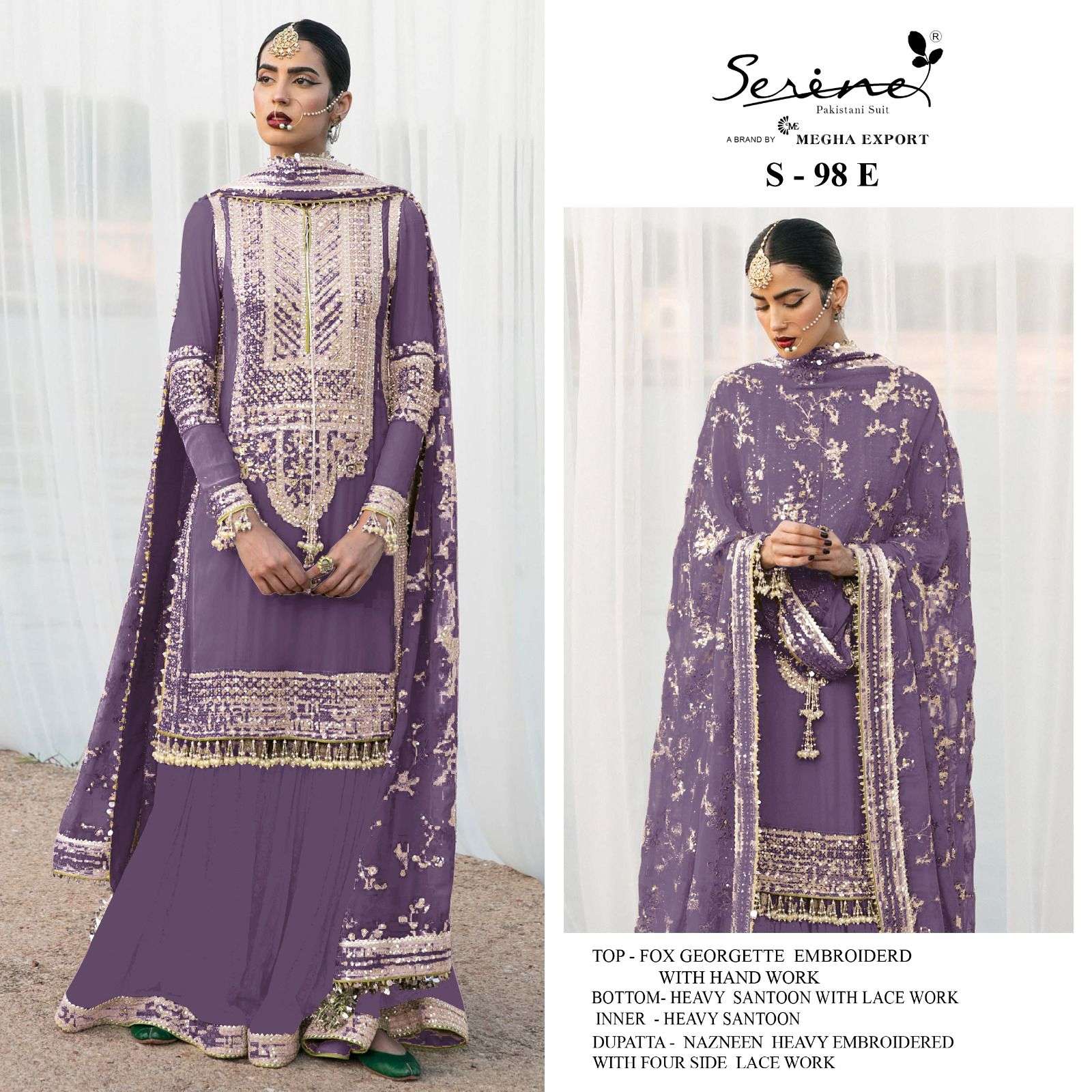 S-98 COLOURS  BY SERENE 98-E TO 98-H SERIES FAUX GEORGETTE EMBRODERY PAKISTANI DRESS