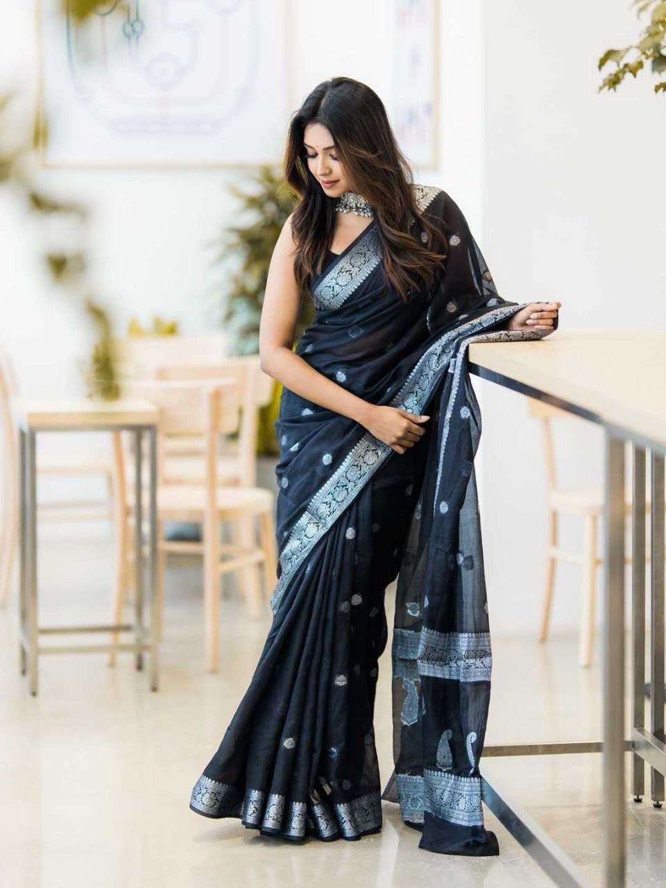 SC 117 BLACK BY ASLIWHOLESALE DESIGNER SOFT COTTON SAREES