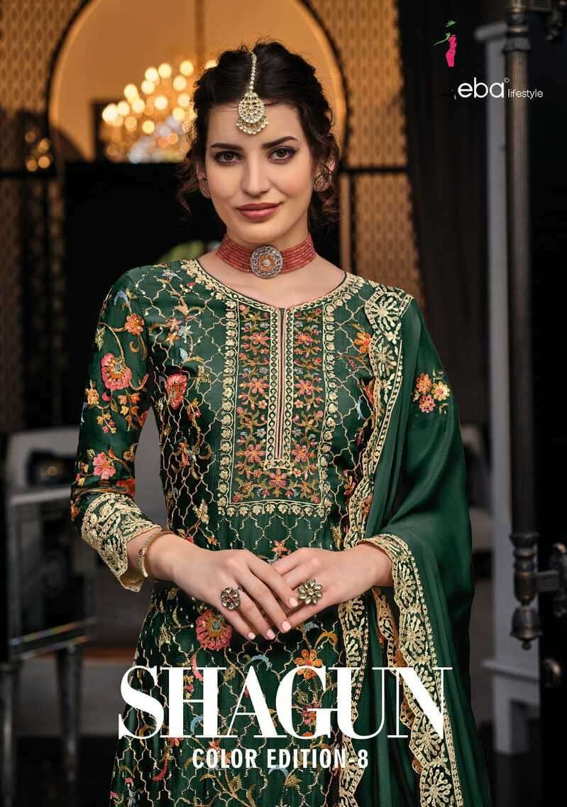 SHAGUN COLOUR EDITION VOL-9 BY EBA LIFESTYLE HEAVY CHINON EMBROIDERY DRESSES