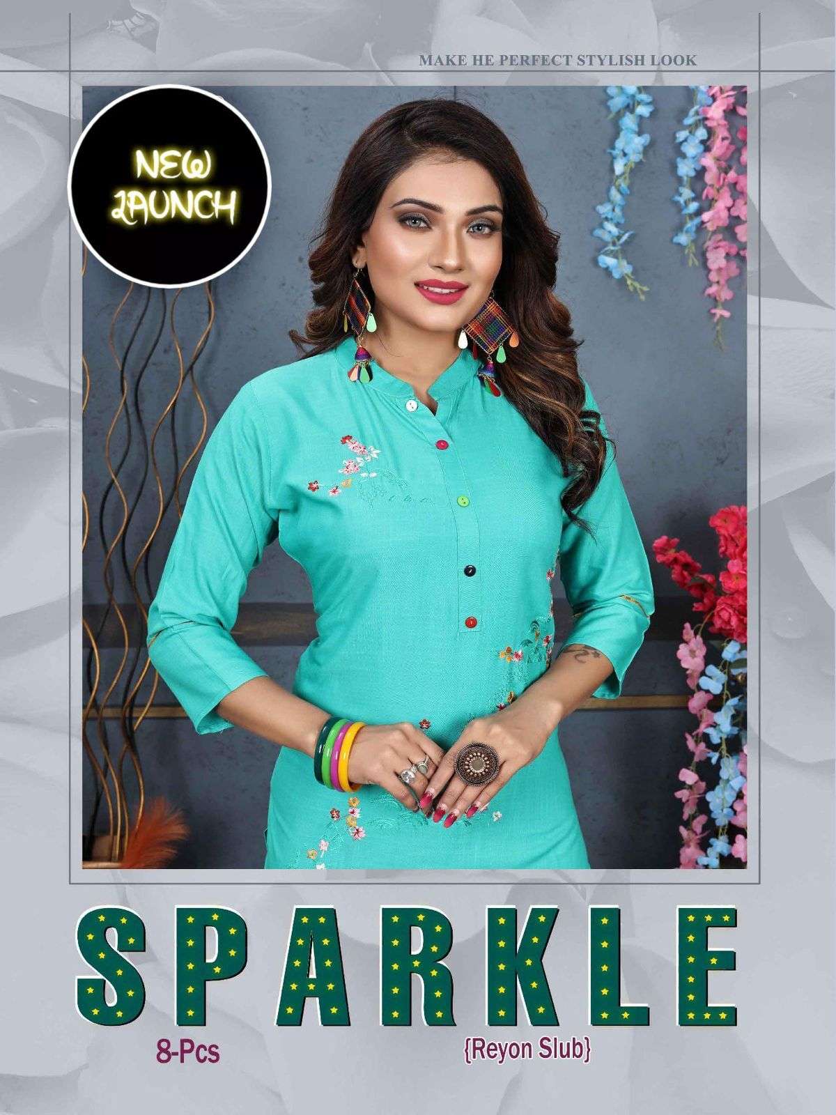 SPARKEL VOL-1 BY AAGYA 001 TO 008 SERIES HEAVY RAYON KURTIS