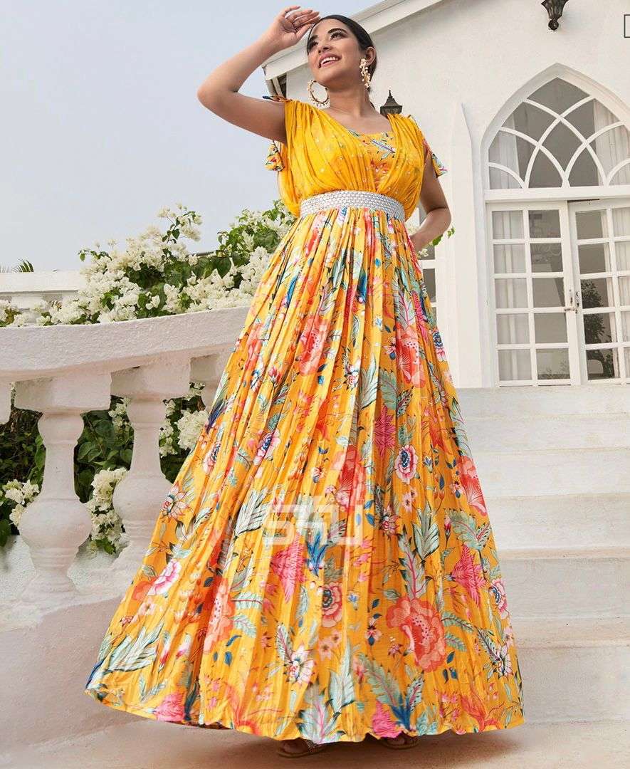 TAPI-004 BY ASLIWHOLESALE DESIGNER FAUX GEORGETTE GOWNS