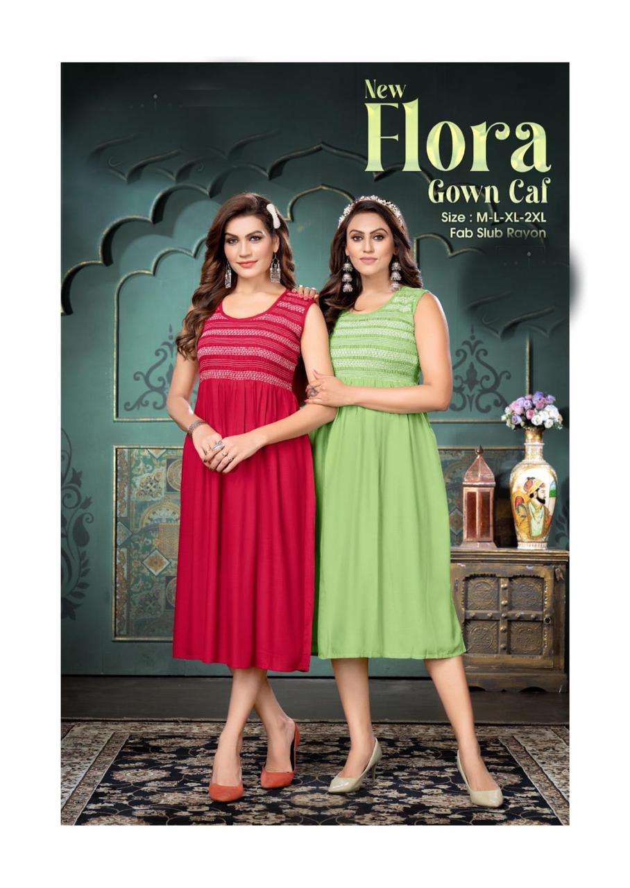 THE FLORA  BY ASLIWHOLESALE DESIGNER FACNY RAYON SLUB KURTIS