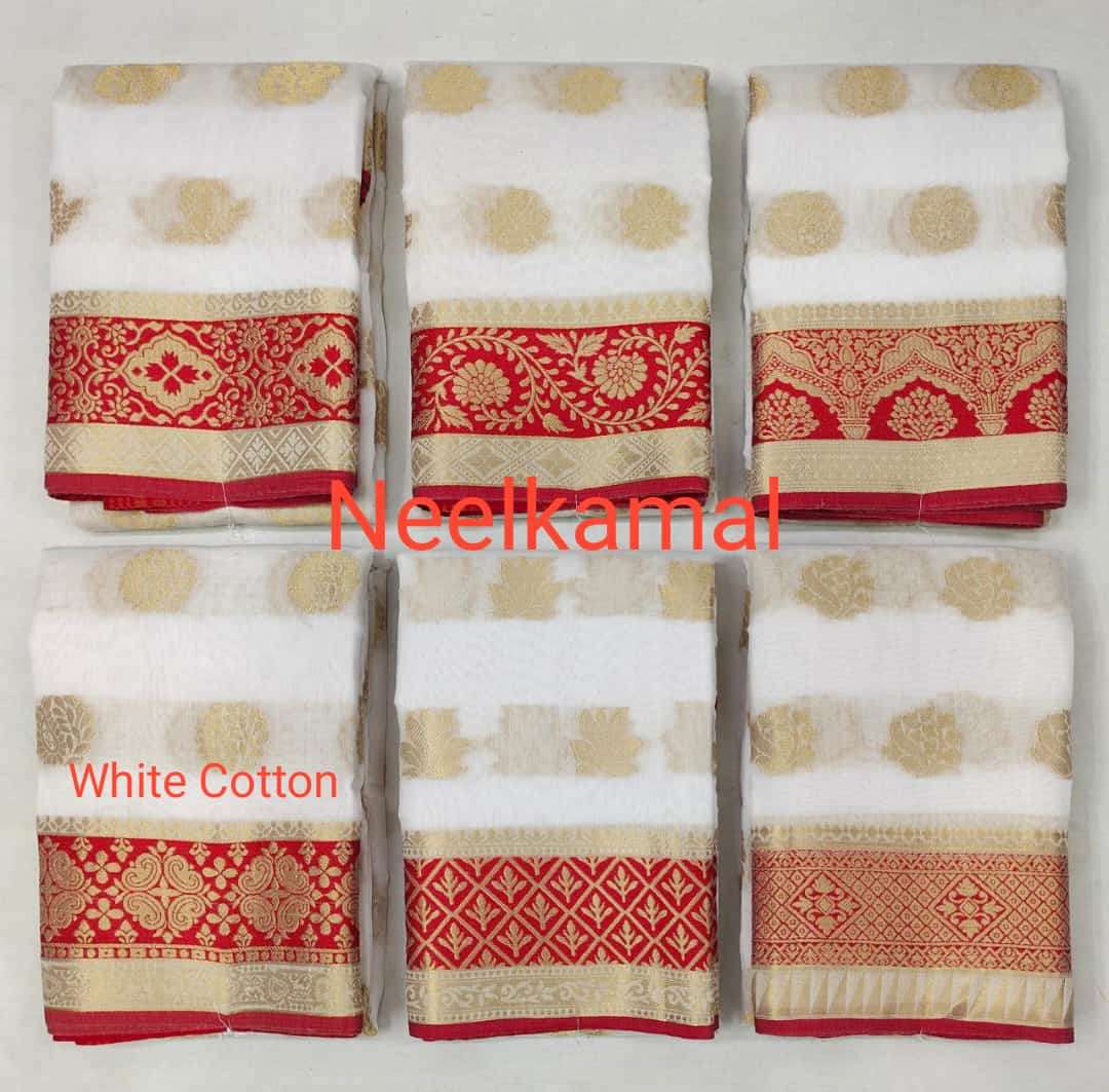 WHITE COTTON BY NEELKAMAL SAREES INDIAN DESIGNER COTTON SAREES