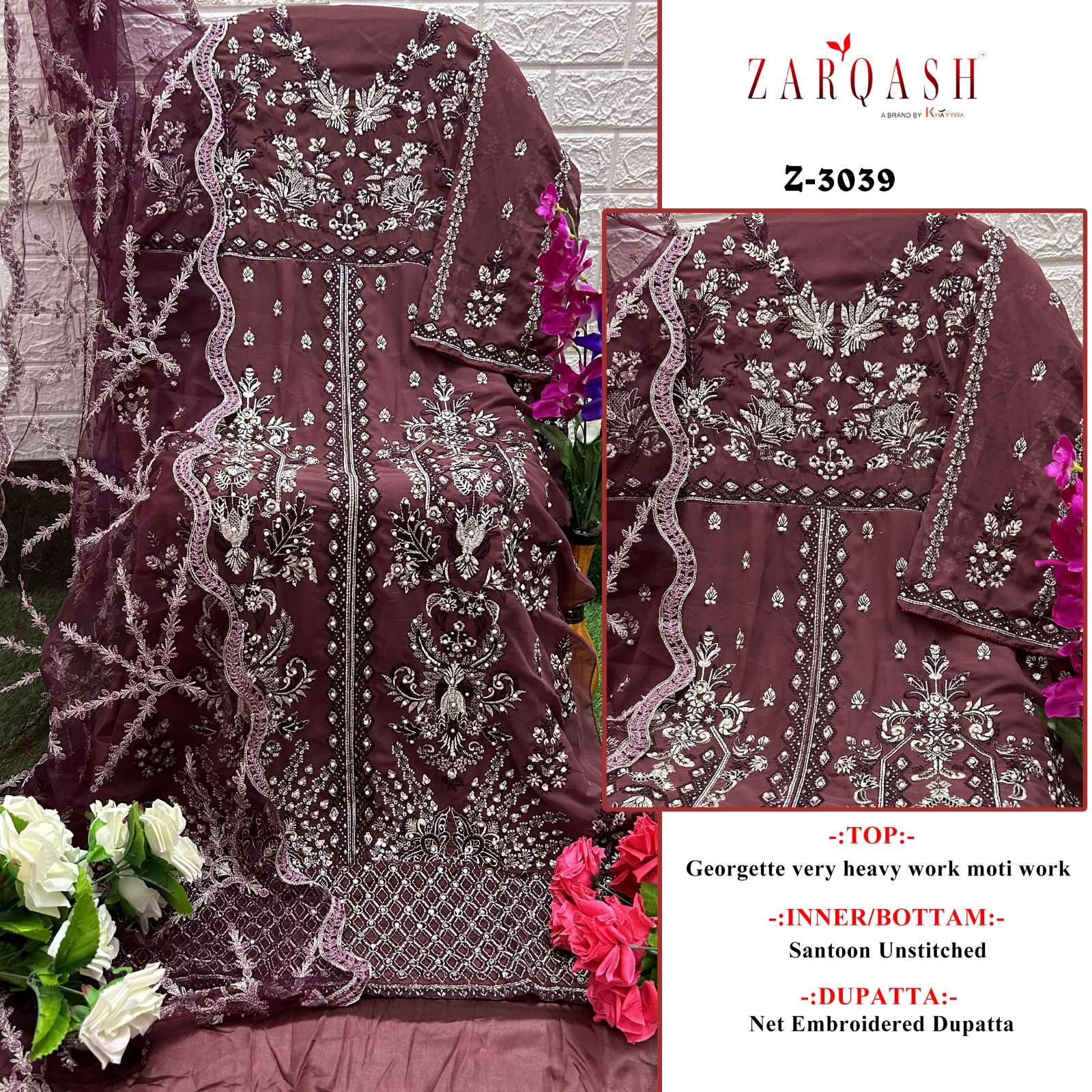 Z-3039 HIT DESIGN BY ZARQASH HEAVY GEORGETTE WORK DRESS