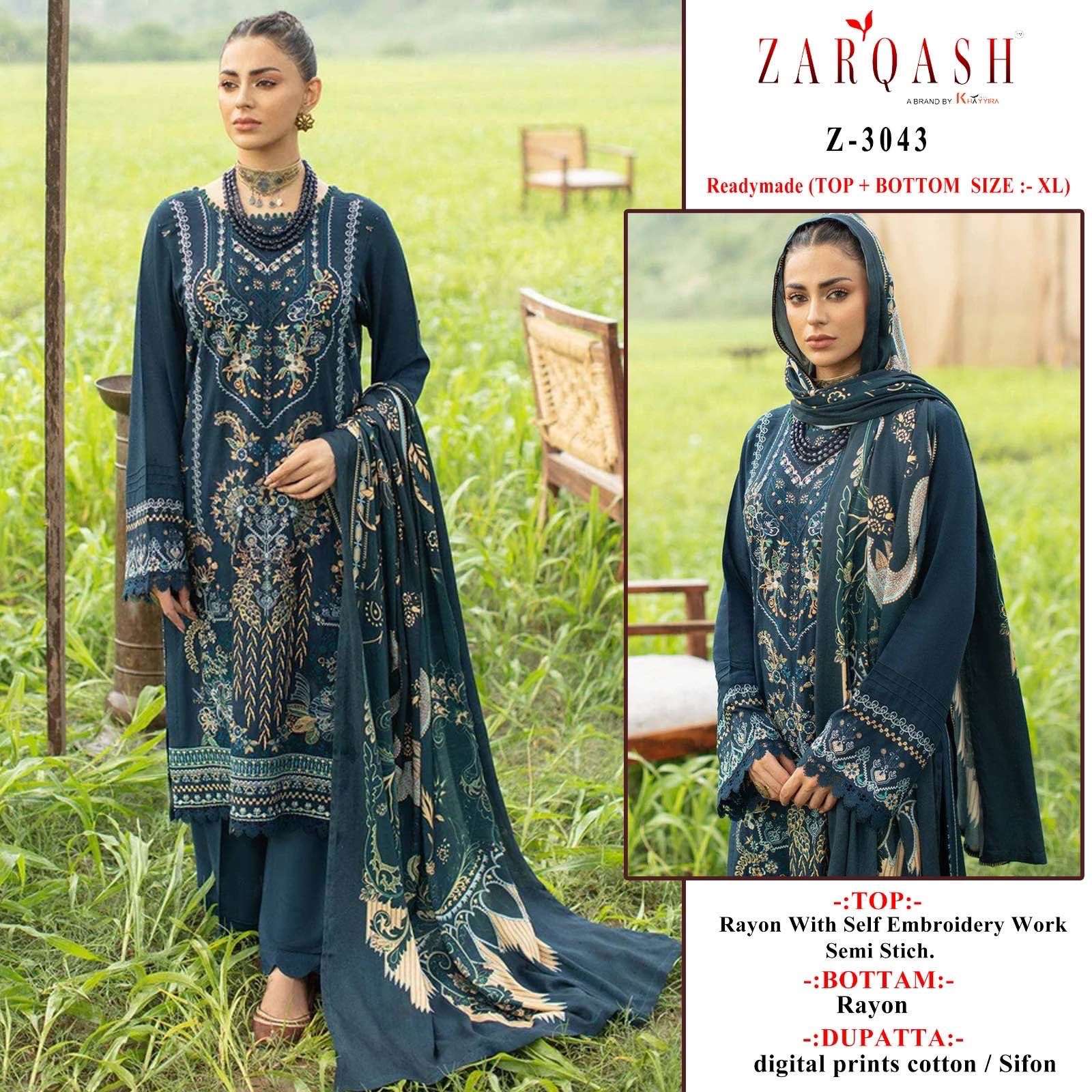 Z-3043 HIT DESIGN BY ZARQASH RAYON COTTON WORK STITCHED DRESS