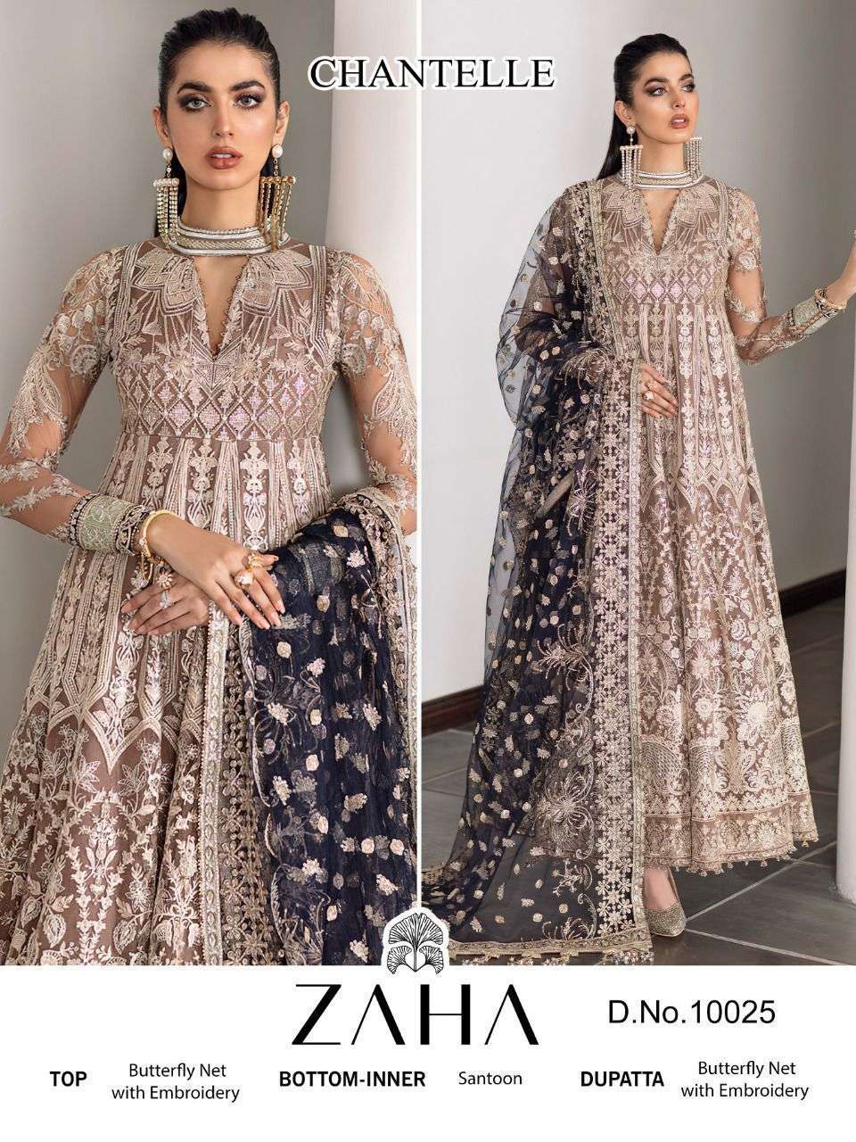 ZAHA 10025 HIT DESIGN  BY ZAHA HEAVY NET EMBROIDERY PAKISTANI DRESS