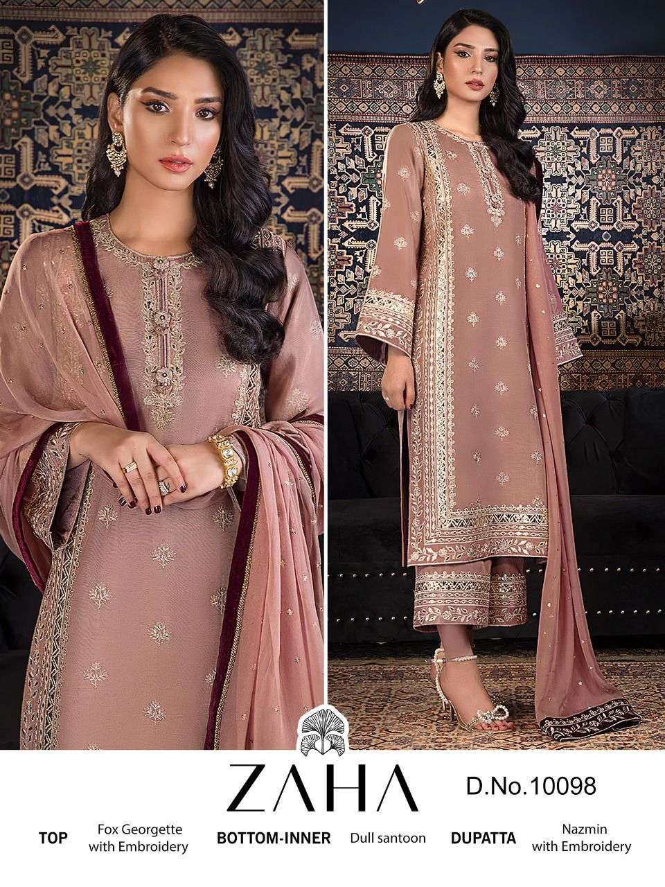 ZAHA 10098 HIT DESIGN  BY ZAHA GEORGETTE EMBROIDERY PAKISTANI DRESS