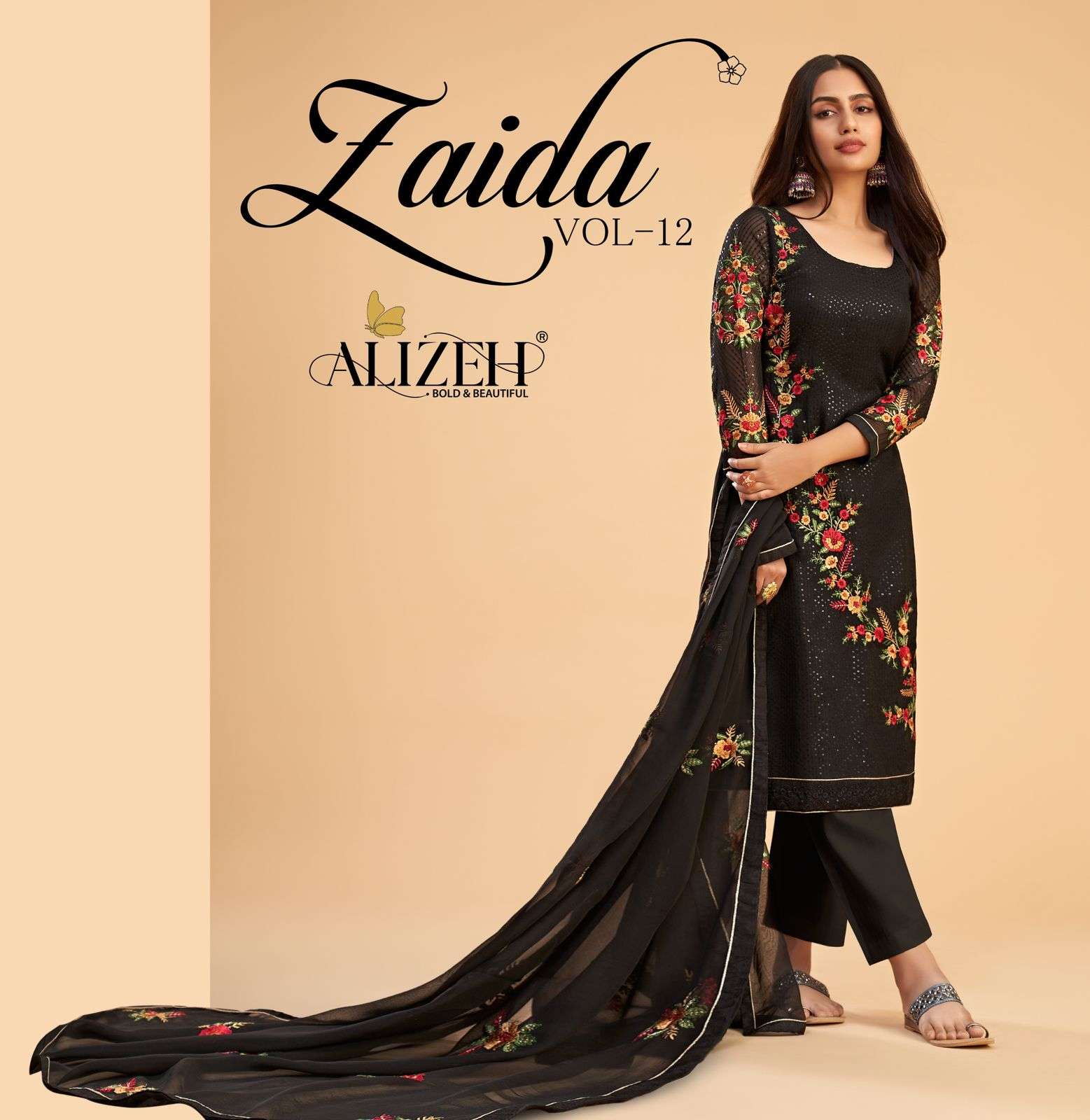 ZAIDA VOL-12 BY ALIZEH 2053-A TO 2053-D SERIES GEORGETTE EMBROIDERY DRESSES