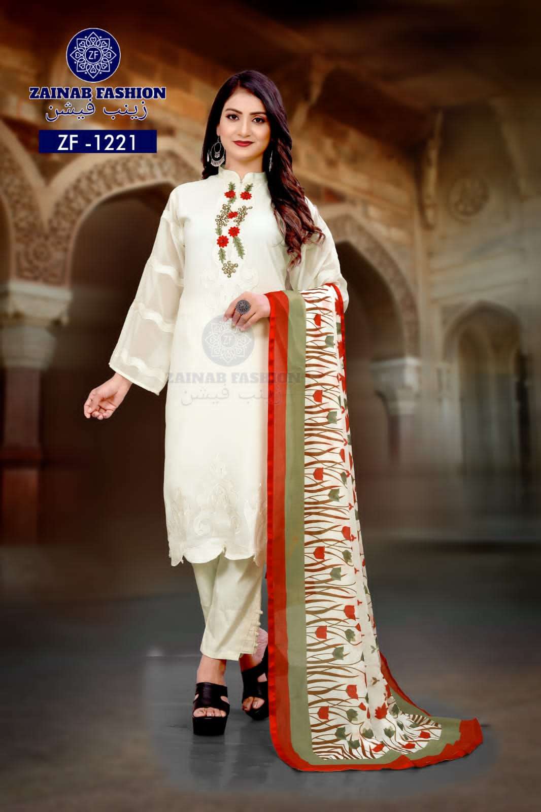 ZF-1221 HIT DESIGN BY ZAINAB FASHION FAUX GEORGETTE EMBROIDERY STITCHED DRESS