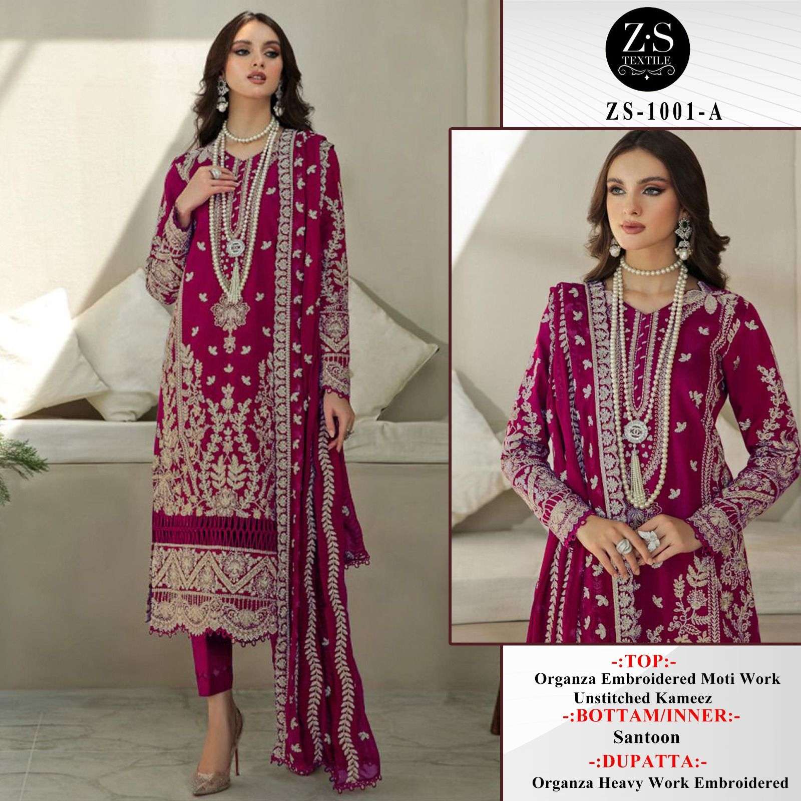 ZS-1001 COLOURS BY ASLIWHOLESALE 1001-A TO 1001-E ORGANZA PAKISTANI DRESS