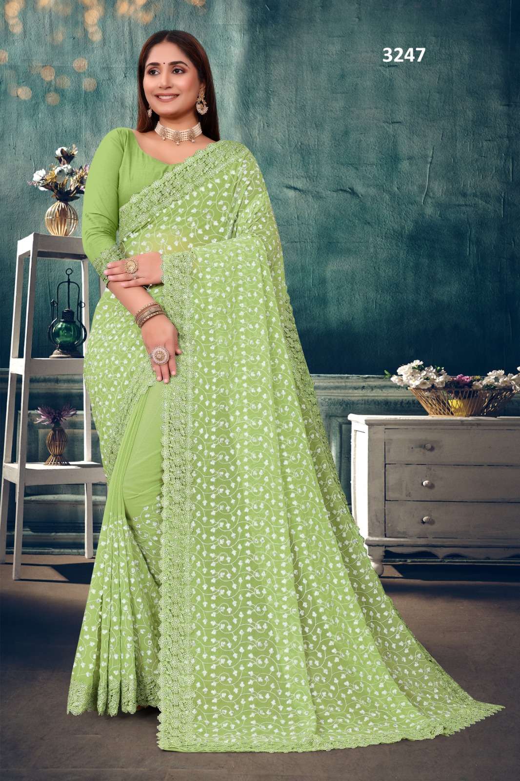 3247 COLOURS BY ASLIWHOLESALE FANCY GEORGETTE DESIGNER SAREES