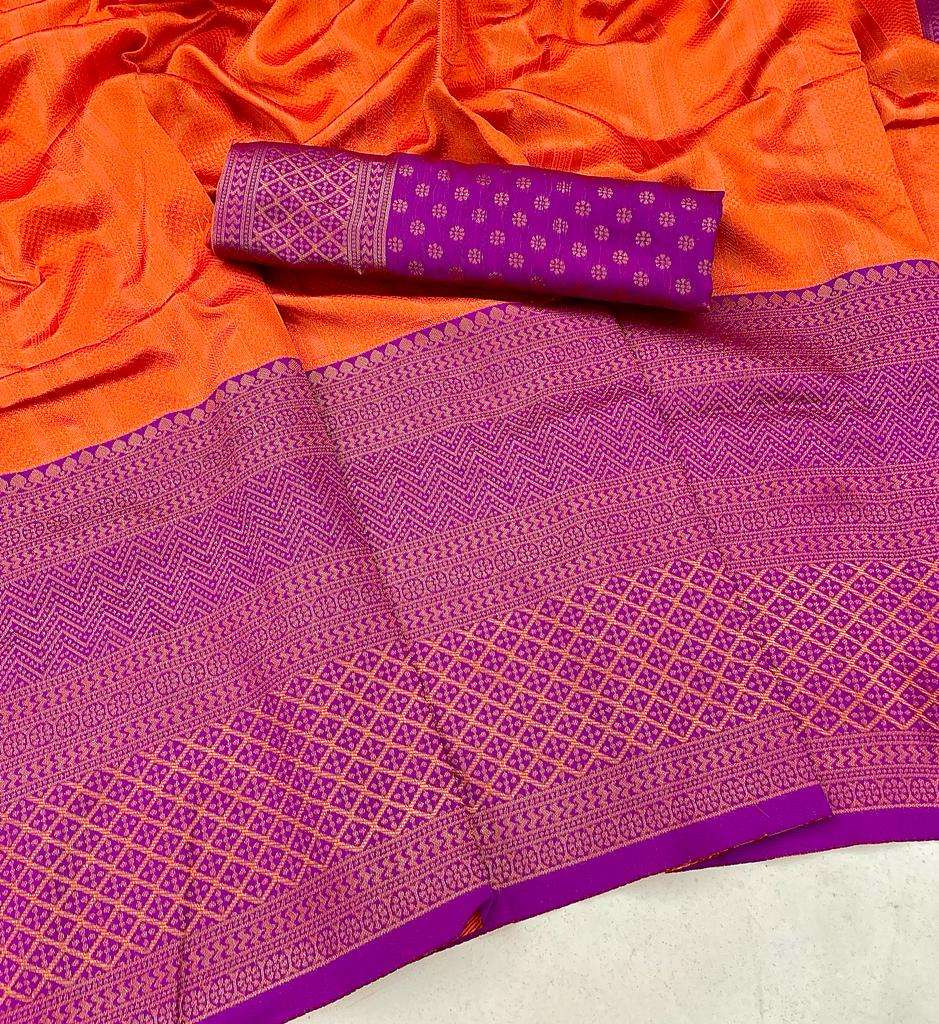 408 ORANGE BY ASLIWHOLESALE DESIGNER SOFT ZARI SILK SAREES