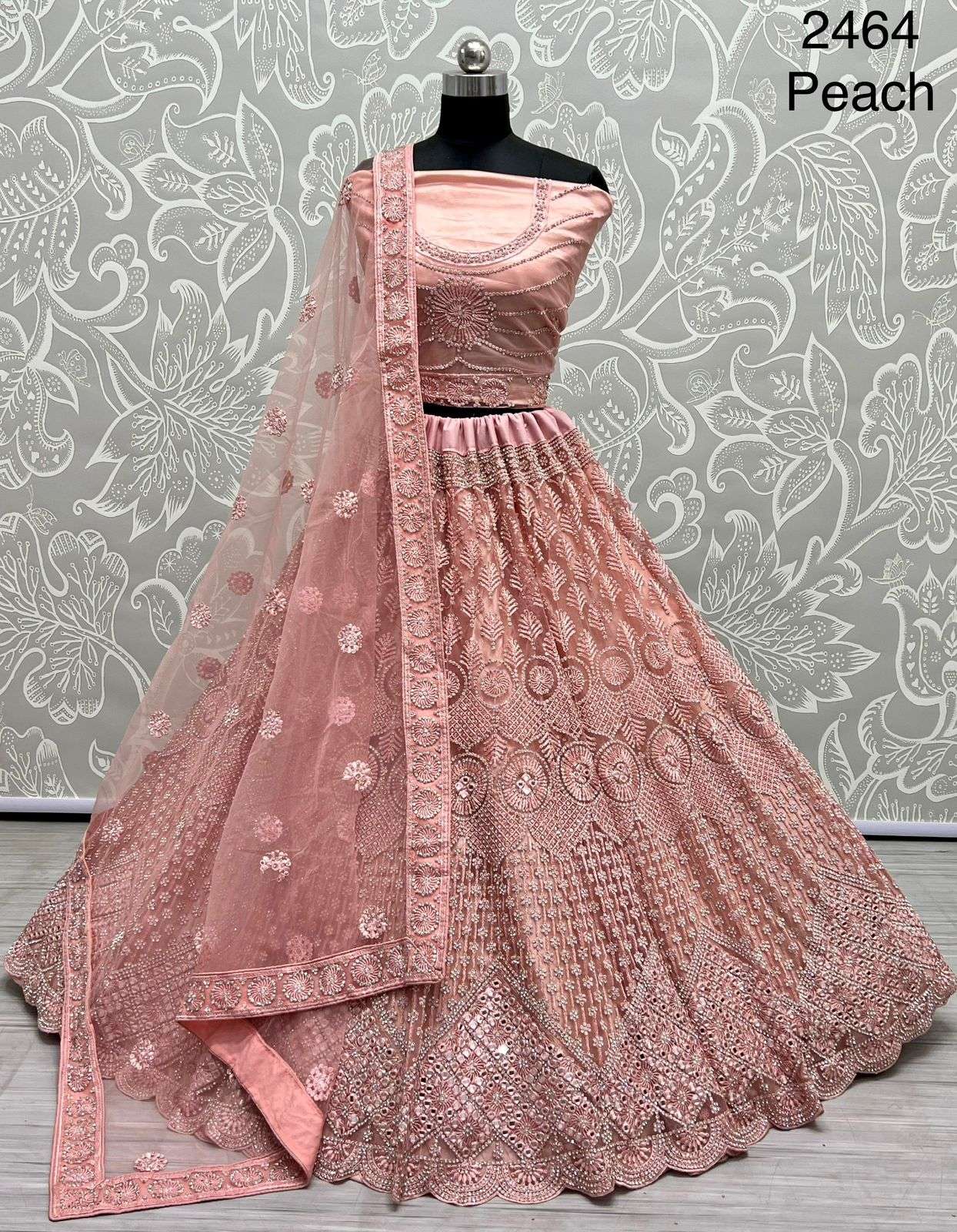 A-2464 COLOURS BY ASLIWHOLESALE BRIDAL NET HEAVY LEHENGAS