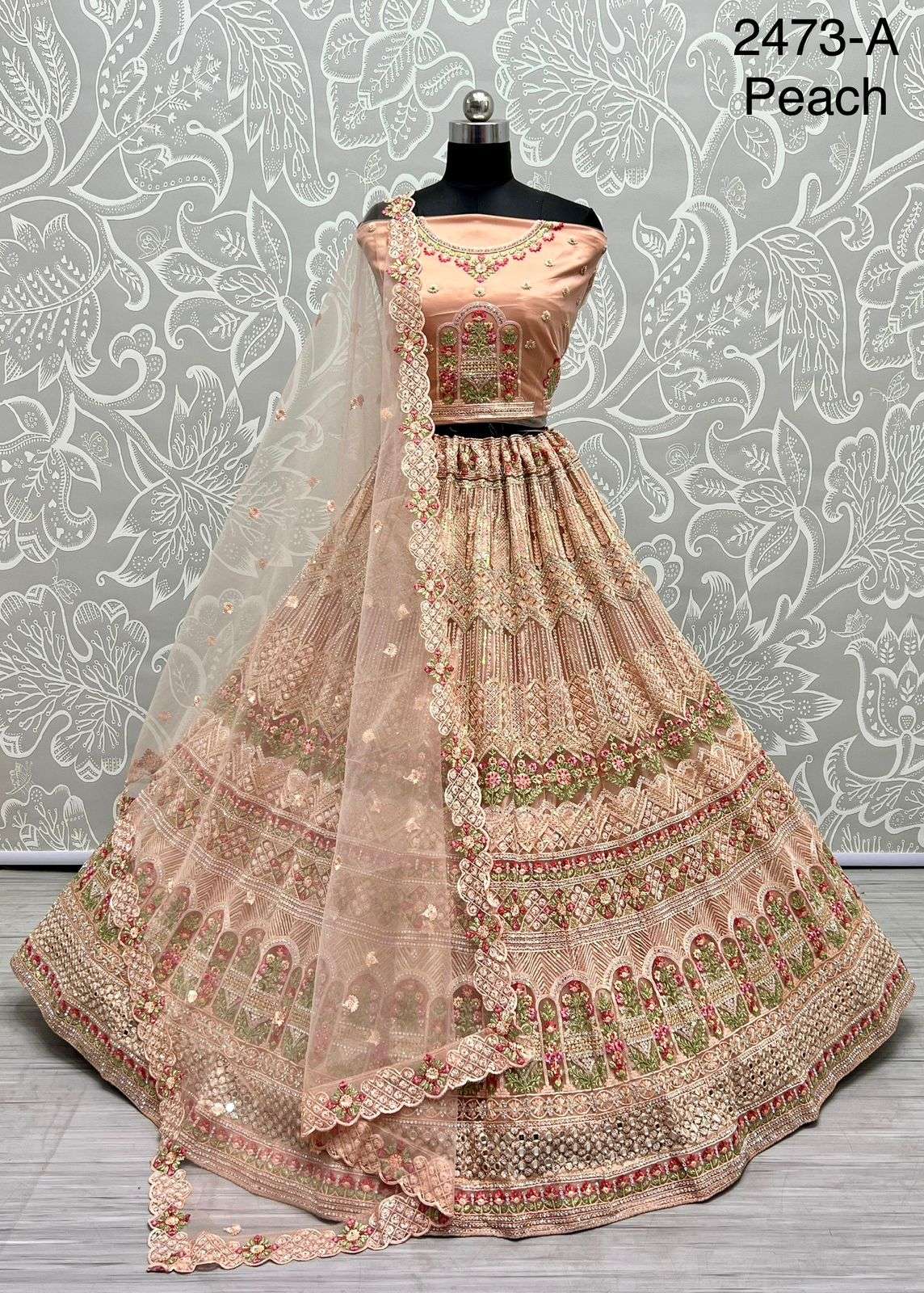 A-2473 COLOURS BY ASLIWHOLESALE BRIDAL NET HEAVY LEHENGAS