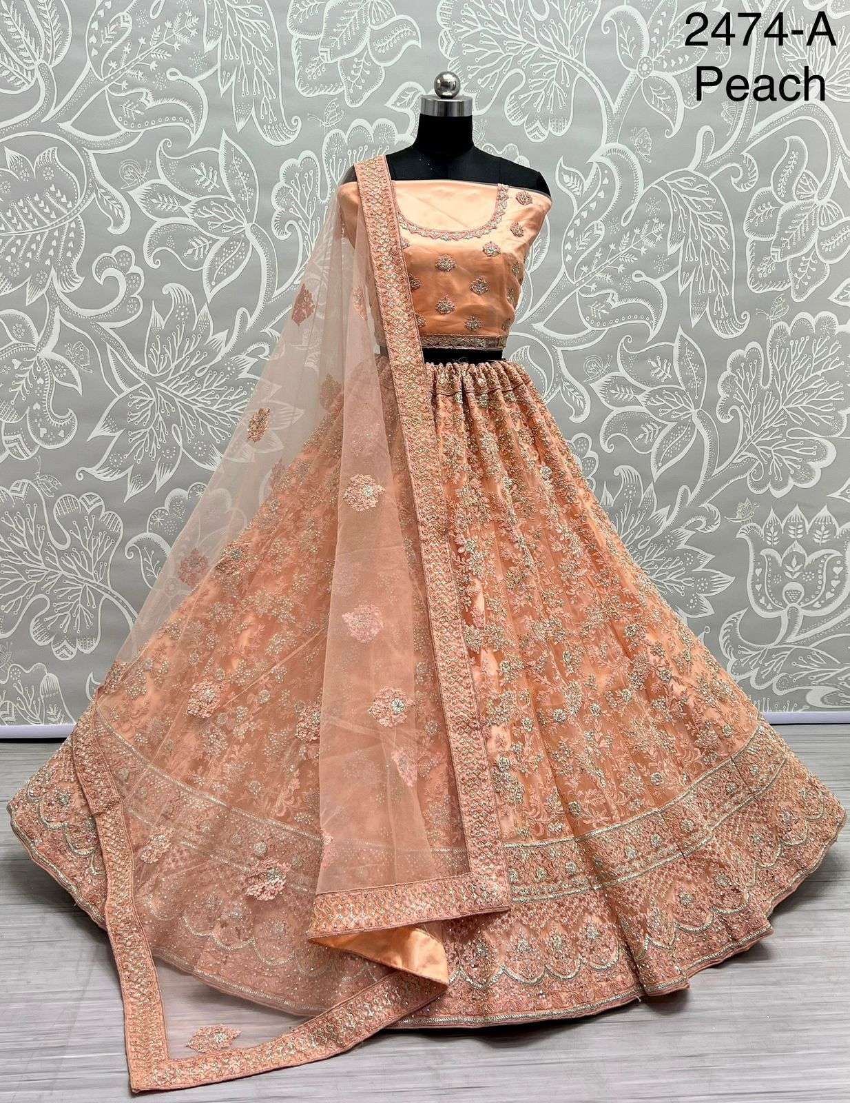 A-2474 COLOURS BY ASLIWHOLESALE BRIDAL NET HEAVY LEHENGAS