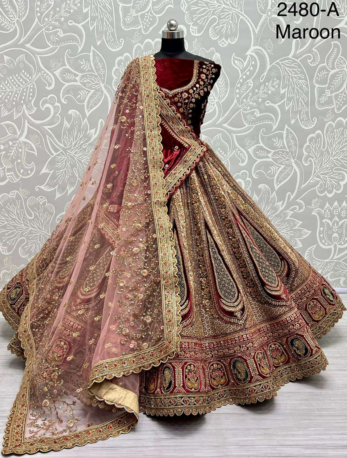 A-2480 COLOUR BY ASLIWHOLESALE BRIDAL HEAVY VELVET  LEHENGAS