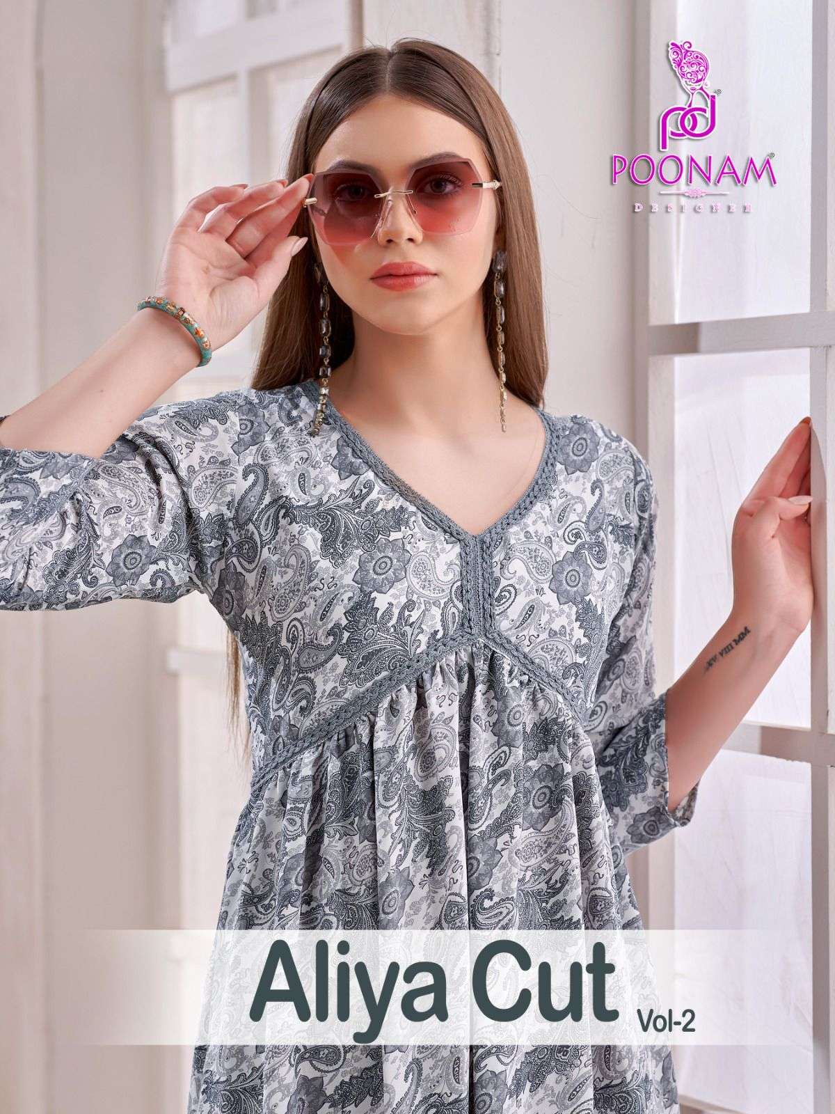 ALIYA CUT VOL-2 BY POONAM DESIGNER 1001 TO 1004 SERIES RAYON KURTIS