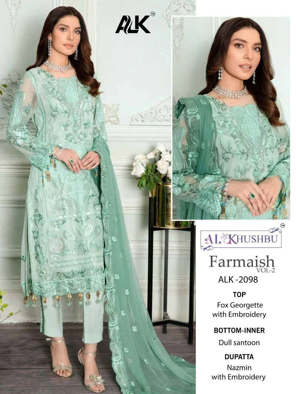 ALK-2098  HIT DESIGN BY AL KHUSHBU GEORGETTE EMBROIDERY PAKISTANI DRESS