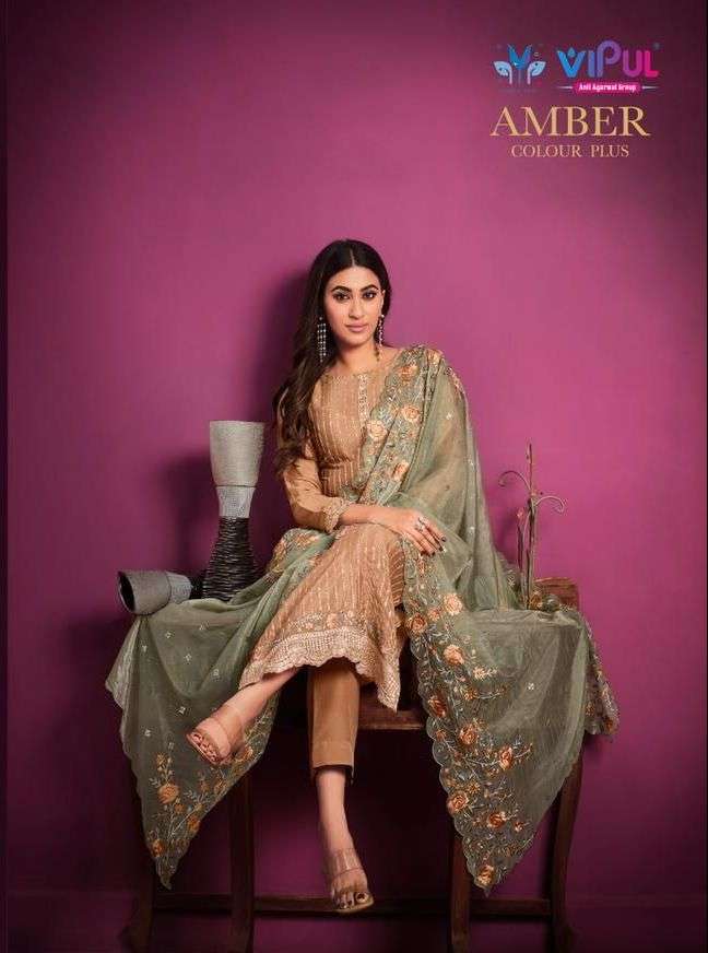 AMBER COLOUR PLUS BY VIPUL 5271 TO 5276 SERIES CHINON EMBROIDERY WORK DRESSES