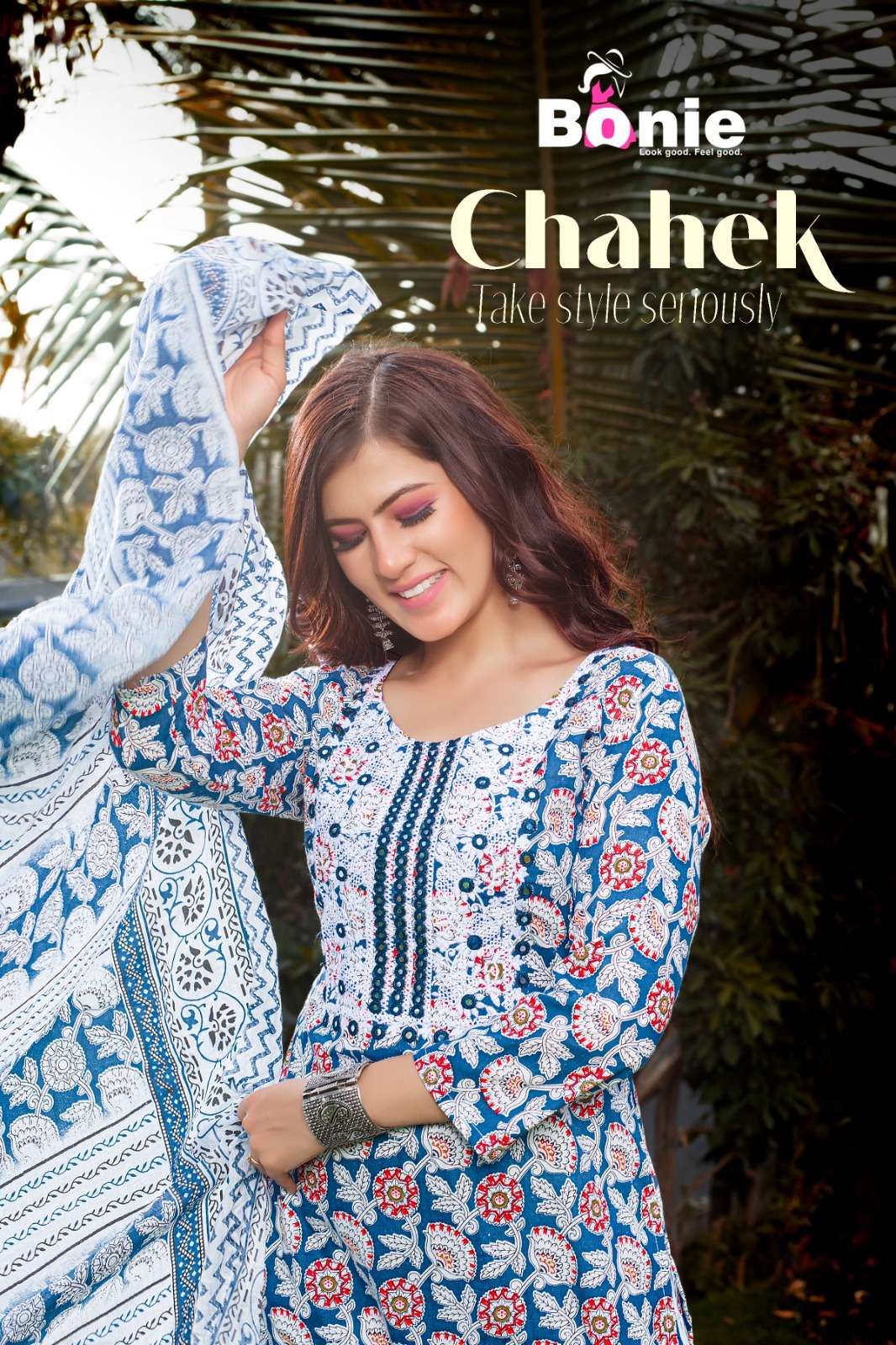 CHAHEK BY BONIE 1001 TO 1006 SERIES COTTON PRINTED STITCHED DRESSES