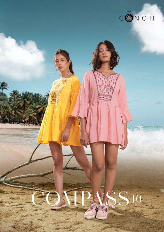 COMPASS VOL-10 BY THE CONCH 1001 TO 1006 SERIES 14KG RAYON EMBROIDERED TOPS