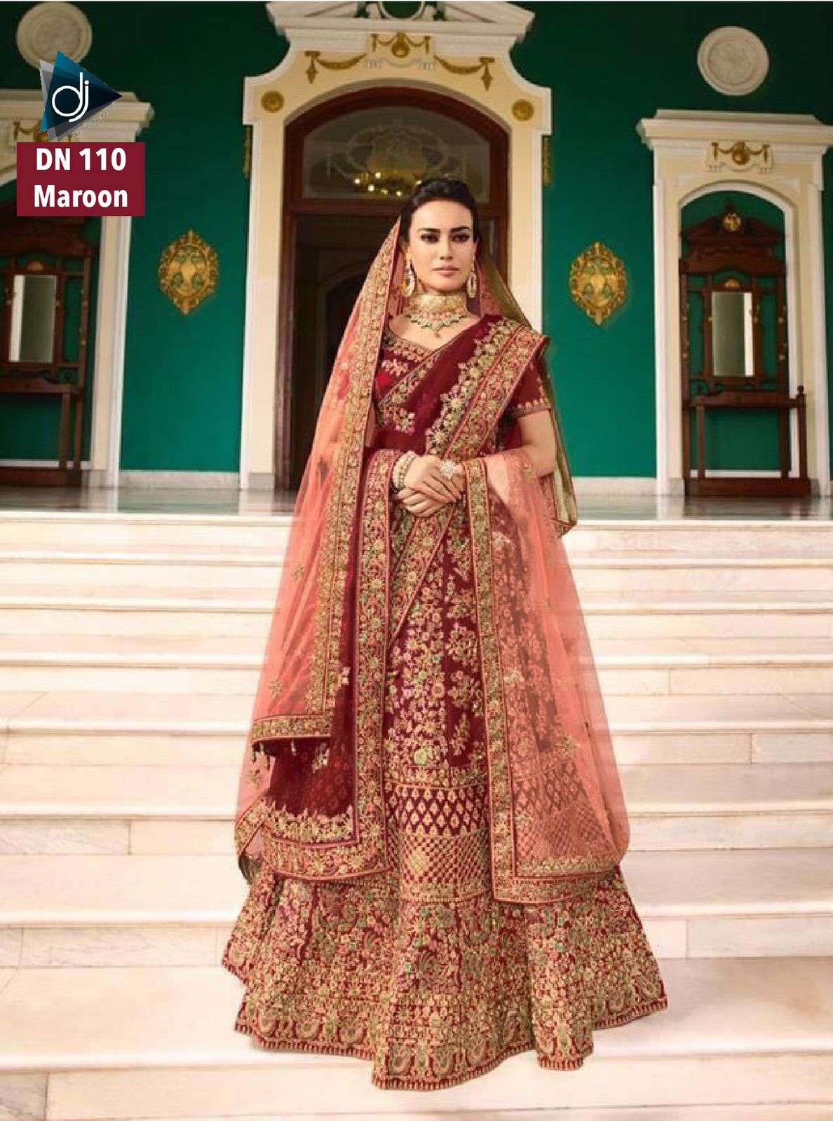 DJ-110 HIT DESIGN BY ASLIWHOLESALE VELVET MULTIWORK BRIDAL LEHENGA