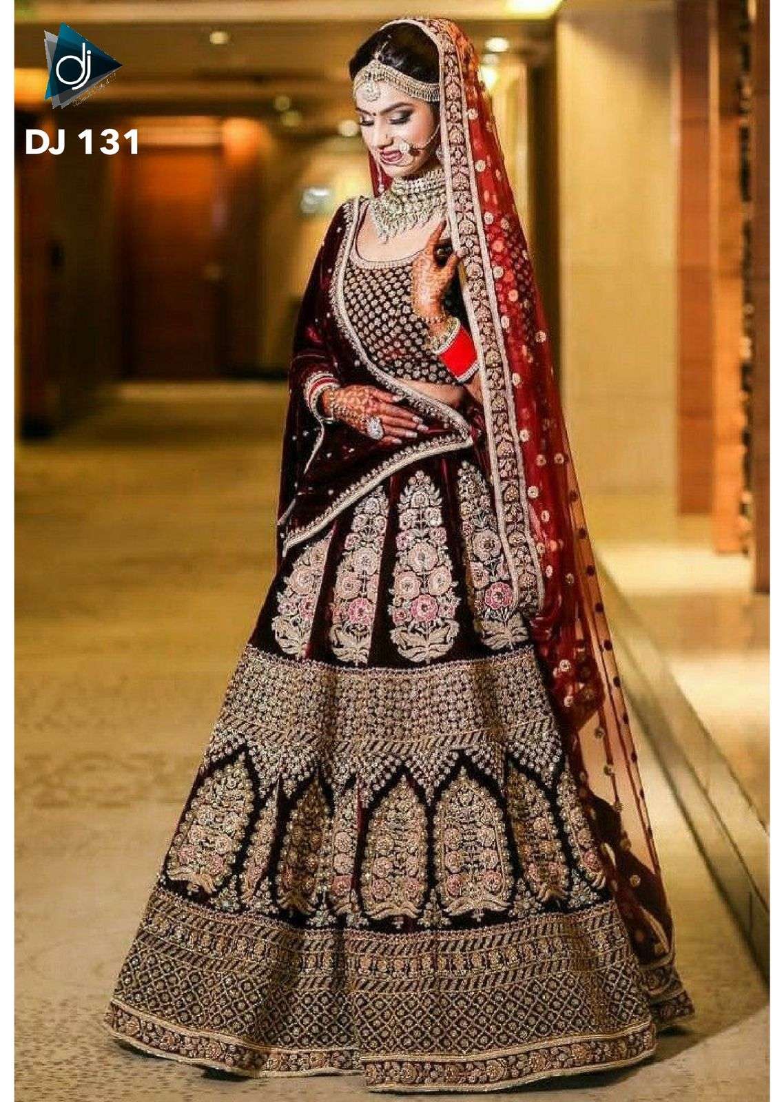 DJ-131 HIT DESIGN BY ASLIWHOLESALE VELVET MULTIWORK BRIDAL LEHENGA