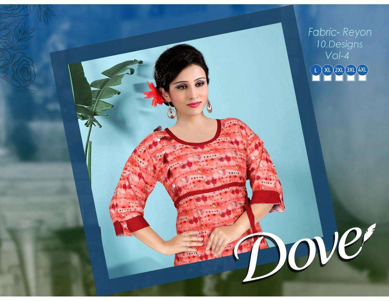 DOVE VOL-4 BY ASLIWHOLESALE 401 TO 410 SERIES RAYON EMBROIDERY KURTIS