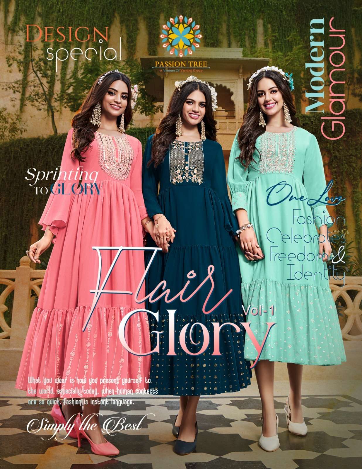 FlAIR GLORY VOL-1 BY PASSION TREE 1001 TO 1008 SERIES GEORGETTE  PRINT KURTIS