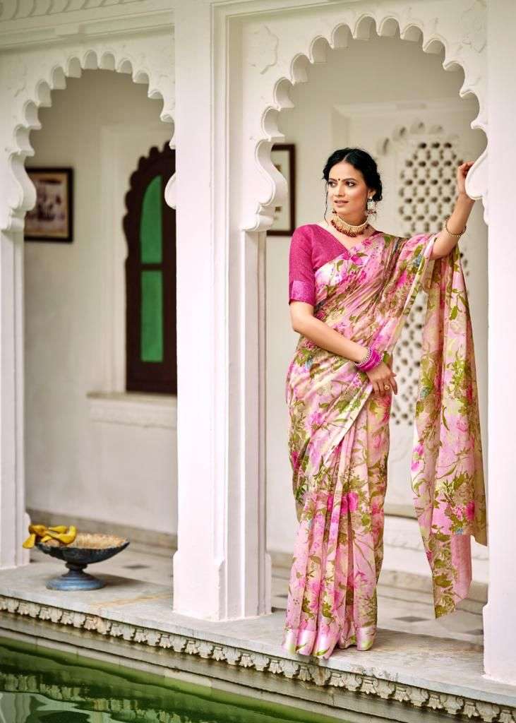 FLORA BY KASHVI CREATION 71001 TO 71010 SERIES SATIN PRINT SAREES