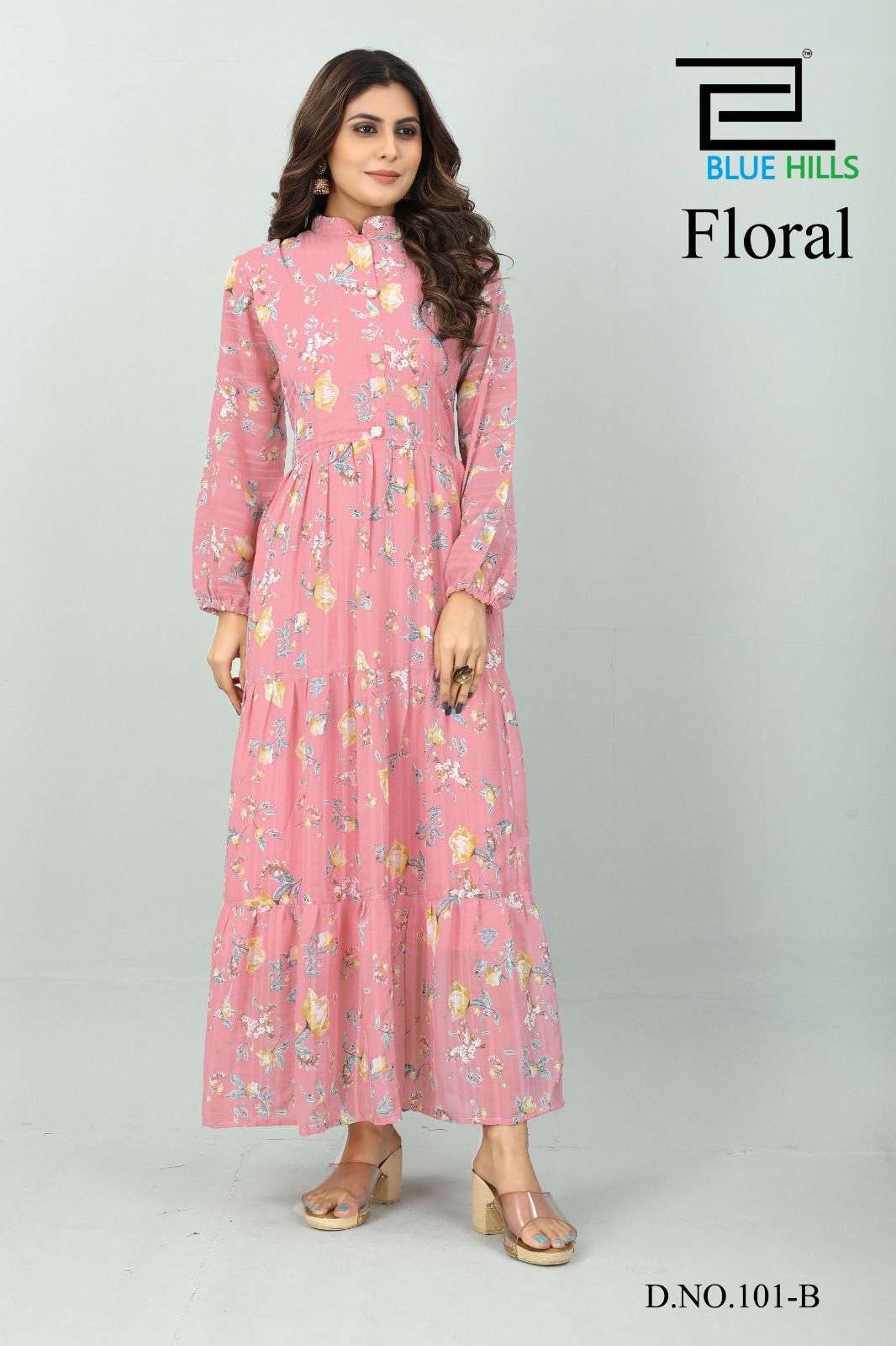 FLORAL BY BLUE HILLS 101-A TO 101-C SERIES FANCY CHIFFON PRINT KURTIS