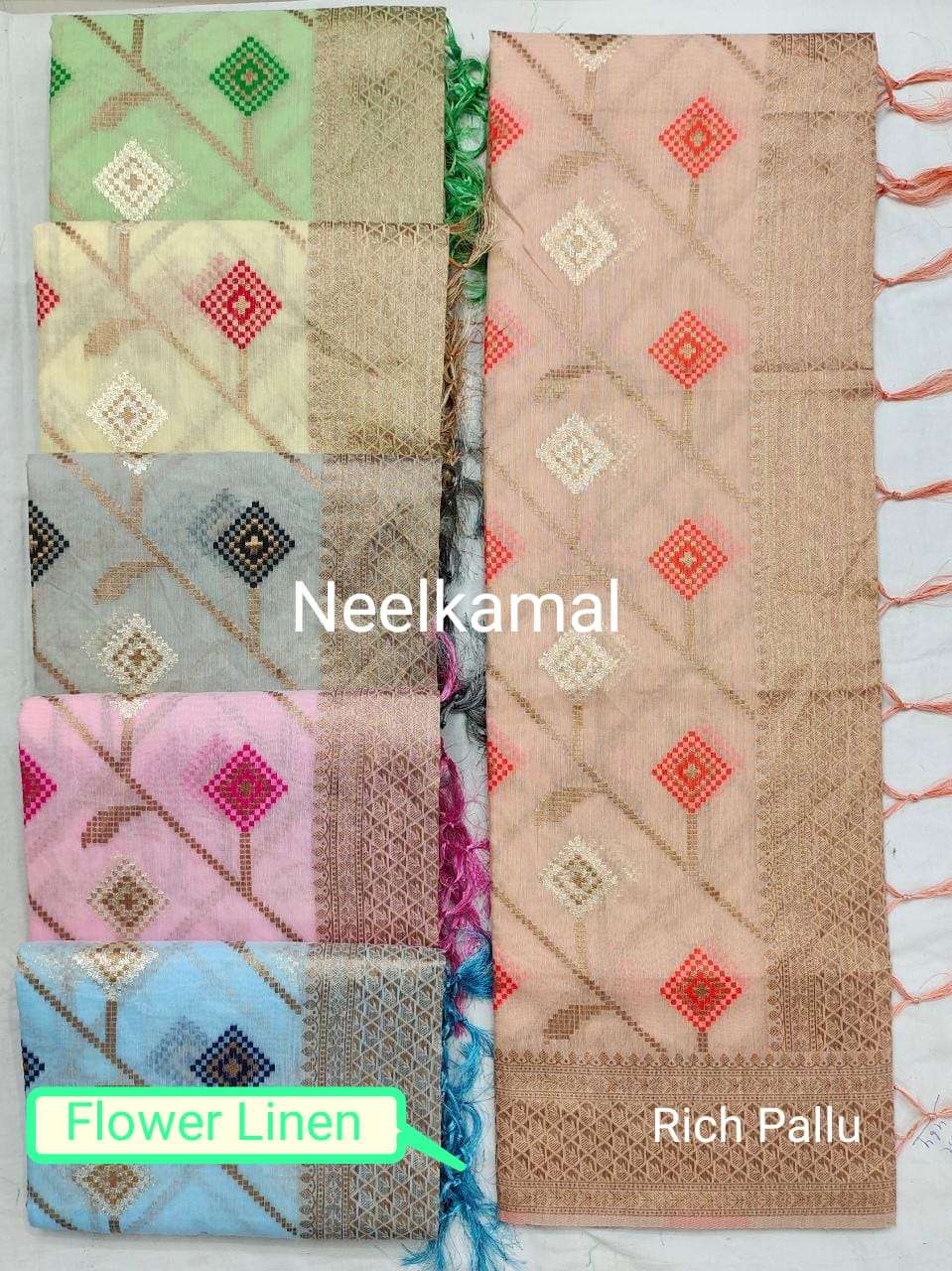 FLOWER LINEN BY NEELKAMAL SAREES INDIAN DESIGNER LINEN SAREES