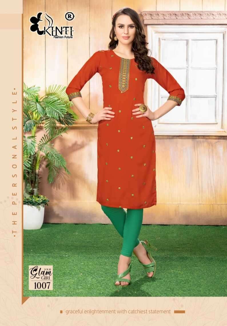 GLAM GIRL VOL-10 BY KINTI 1001 TO 1008 SERIES DESIGNER RAYON KURTIS