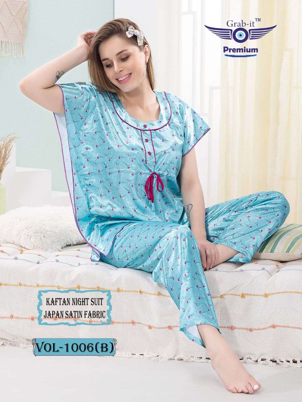 GRAB IT VOL-1006 B BY ASLIWHOLESALE DESIGNER SATIN KAFTAN NIGHT DRESSES